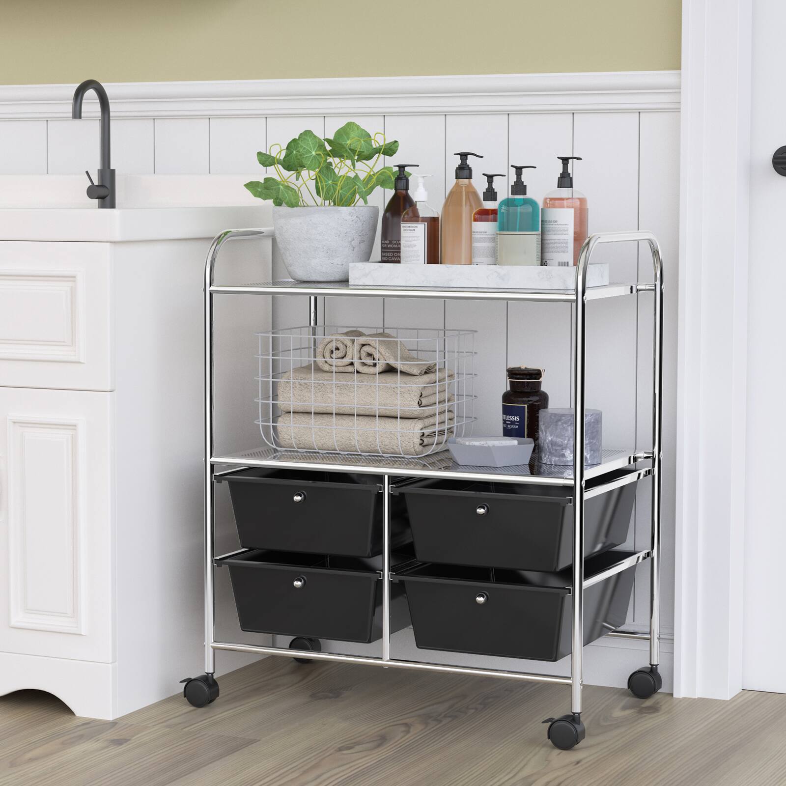 Alt View 3. Costway - 4 Drawer Rolling Storage Cart Scrapbook Paper Office School Organizer - Black.