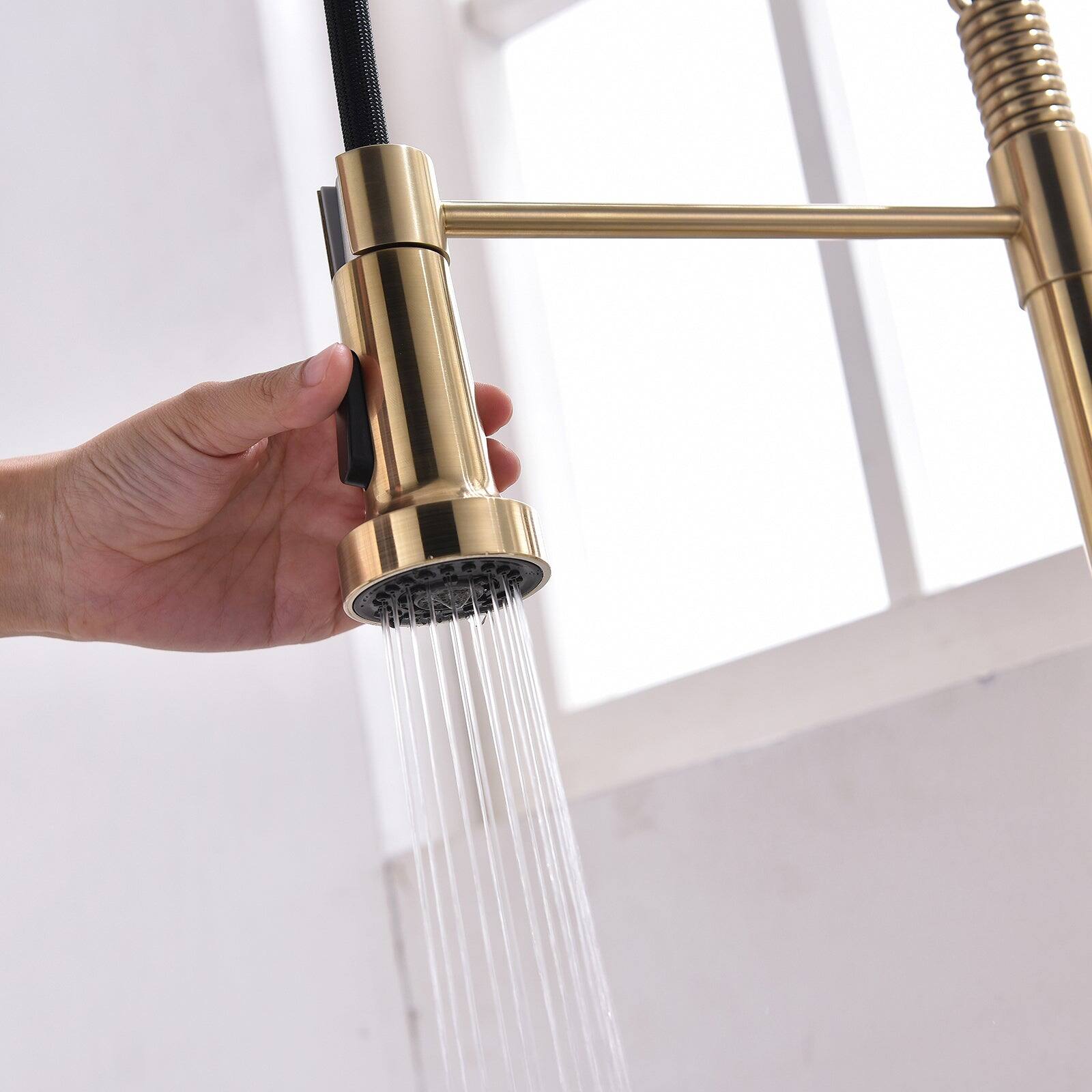 Alt View 3. Boyel Living - Brushed Gold Single Handle Touchless Sensor Gooseneck Pull Down Sprayer Kitchen Faucet - Brushed Gold.