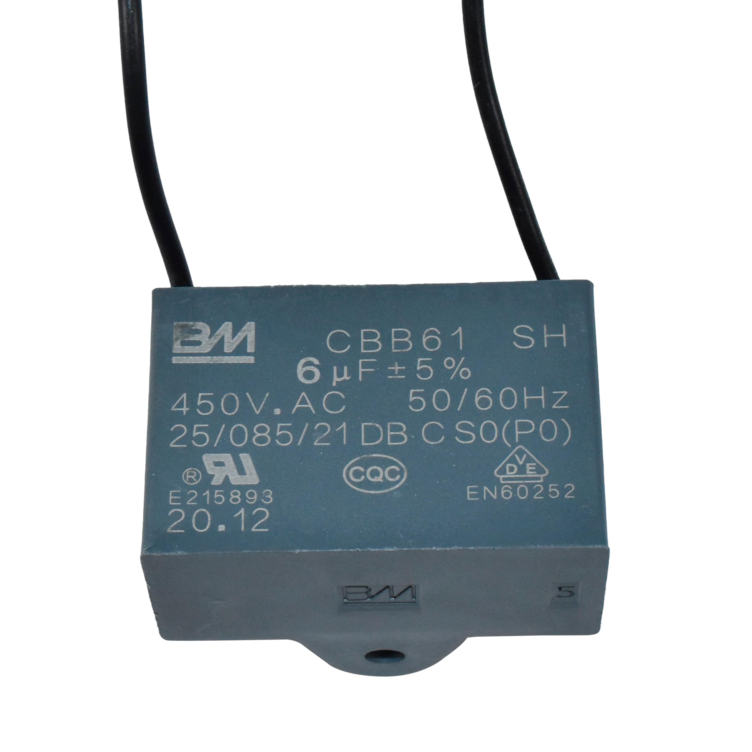 CBB61 SH  
6 µF ±5%  
450V AC  
50/60Hz  
25/085/21 DB C SO(PO)  
CQC  
EN60252  
E215893  
20.12  
BM