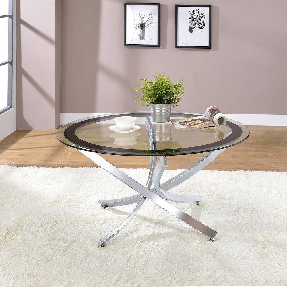 Alt View 2. Coaster Co. of America - Brooke Round Glass Top Coffee Table Metal Base Chrome - Silver.