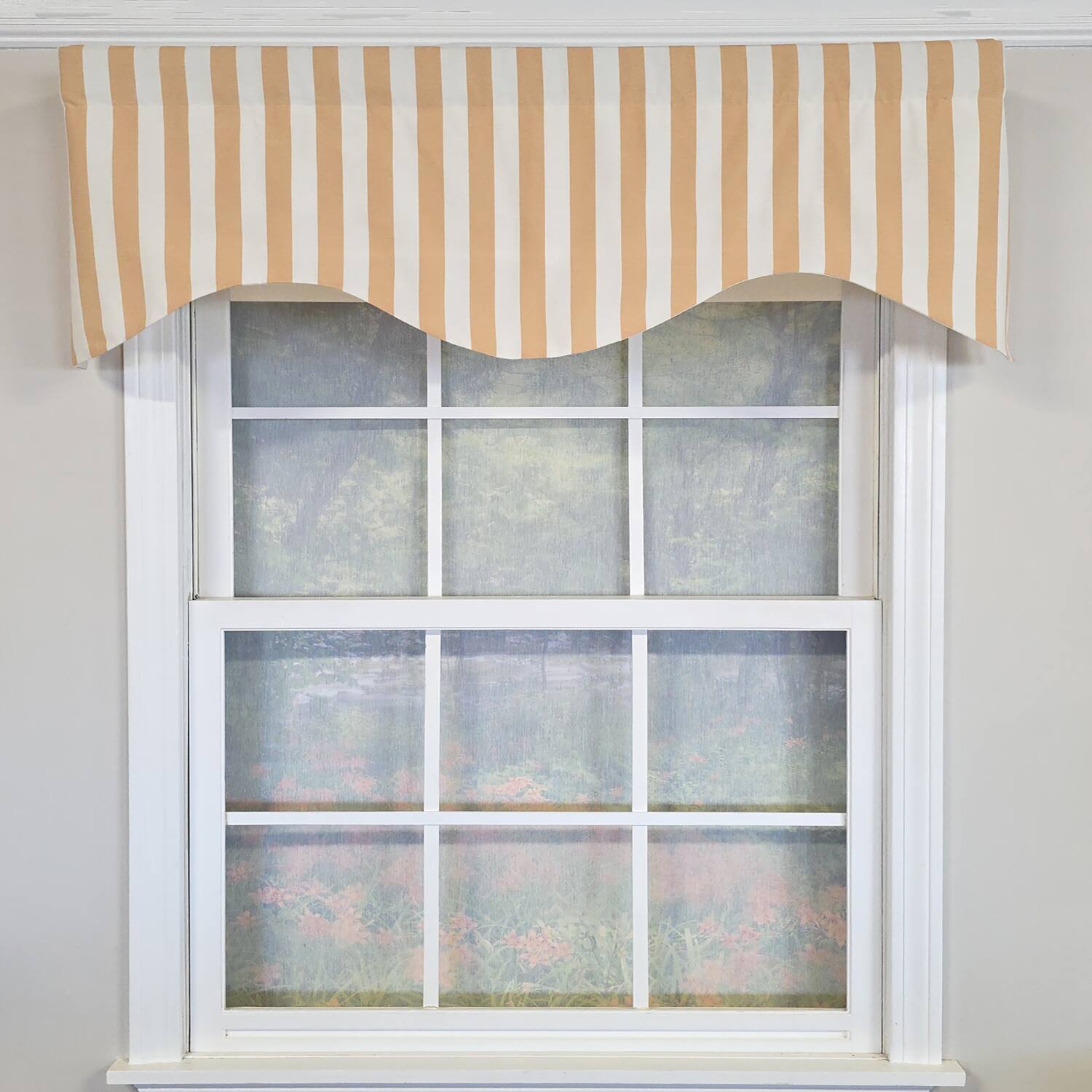 Angle. RLF Home - RLF Home Playa Stripe Cornice Traditional Valance Tan 100% Cotton Lined 50" x 17"  Tan - Tan.