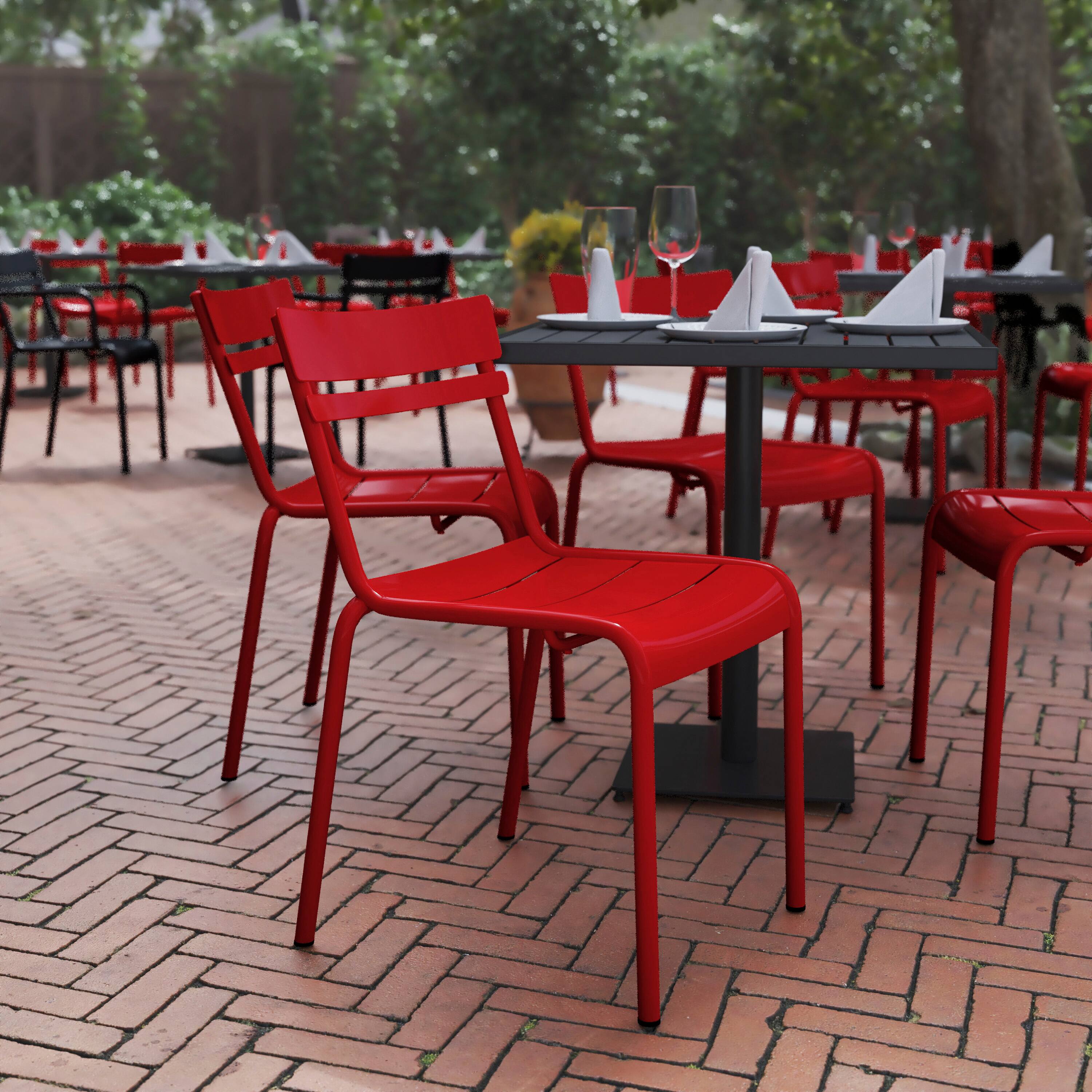 Alt View 1. Flash Furniture - Nash Commercial Grade Steel Stack Chair, Indoor-Outdoor Armless Chair with 2 Slat Back in Red - Red.
