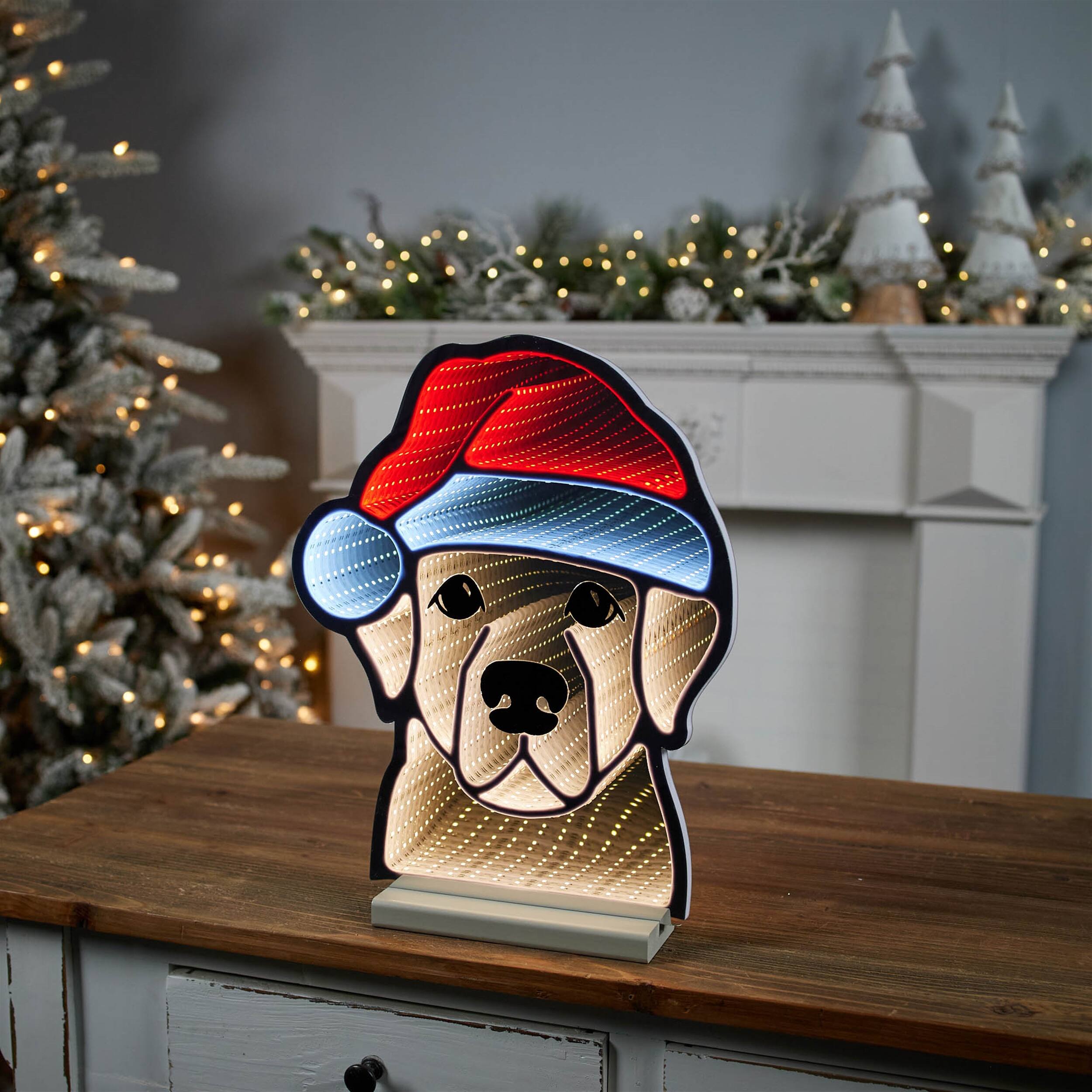 Angle. BreeBe - Holiday Dog Ekkolight 16.5"H - Beige, Red.