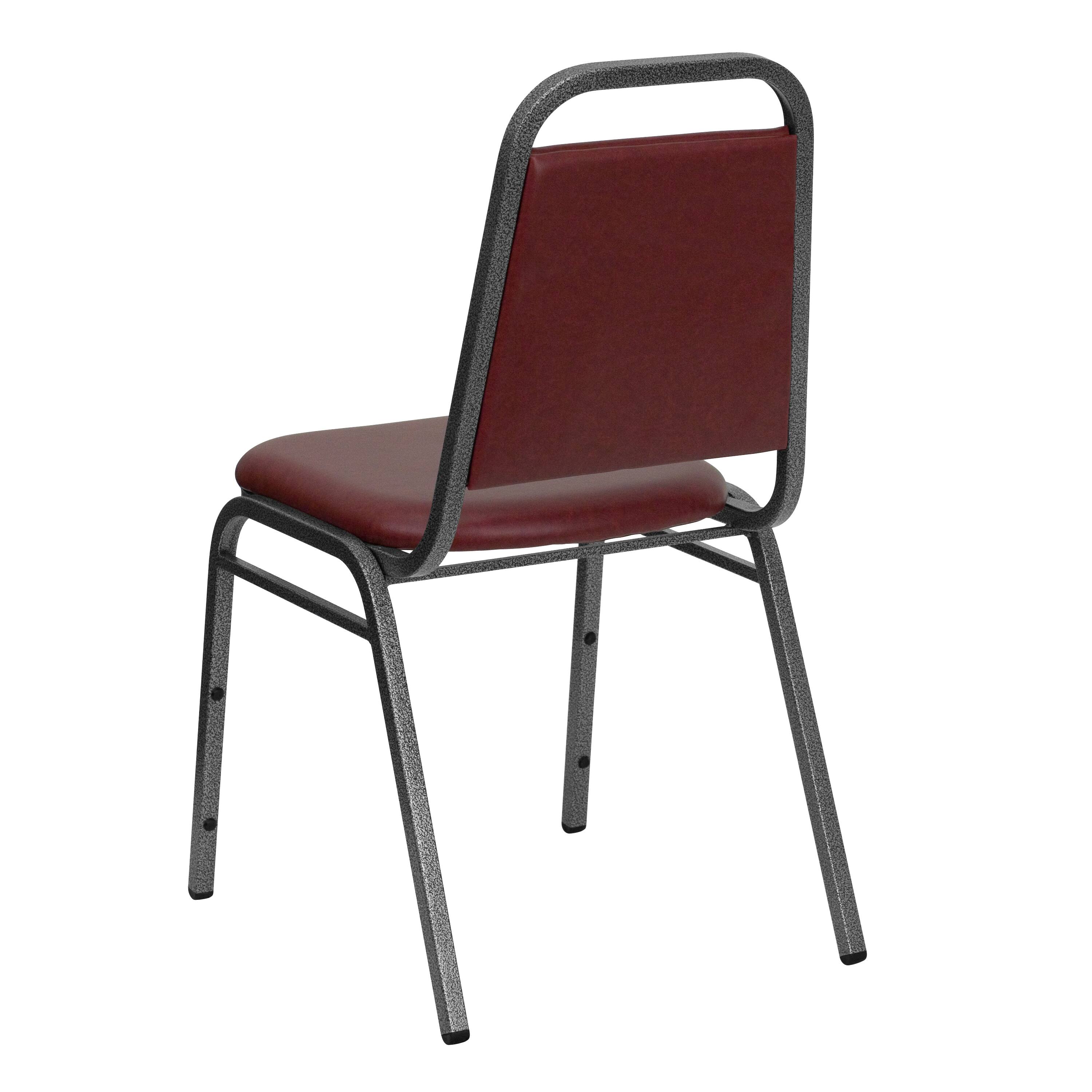 Alt View 6. Emma + Oliver - 4 Pack Trapezoidal Back Stacking Banquet Chair - Burgundy Vinyl/Silver Vein Frame.