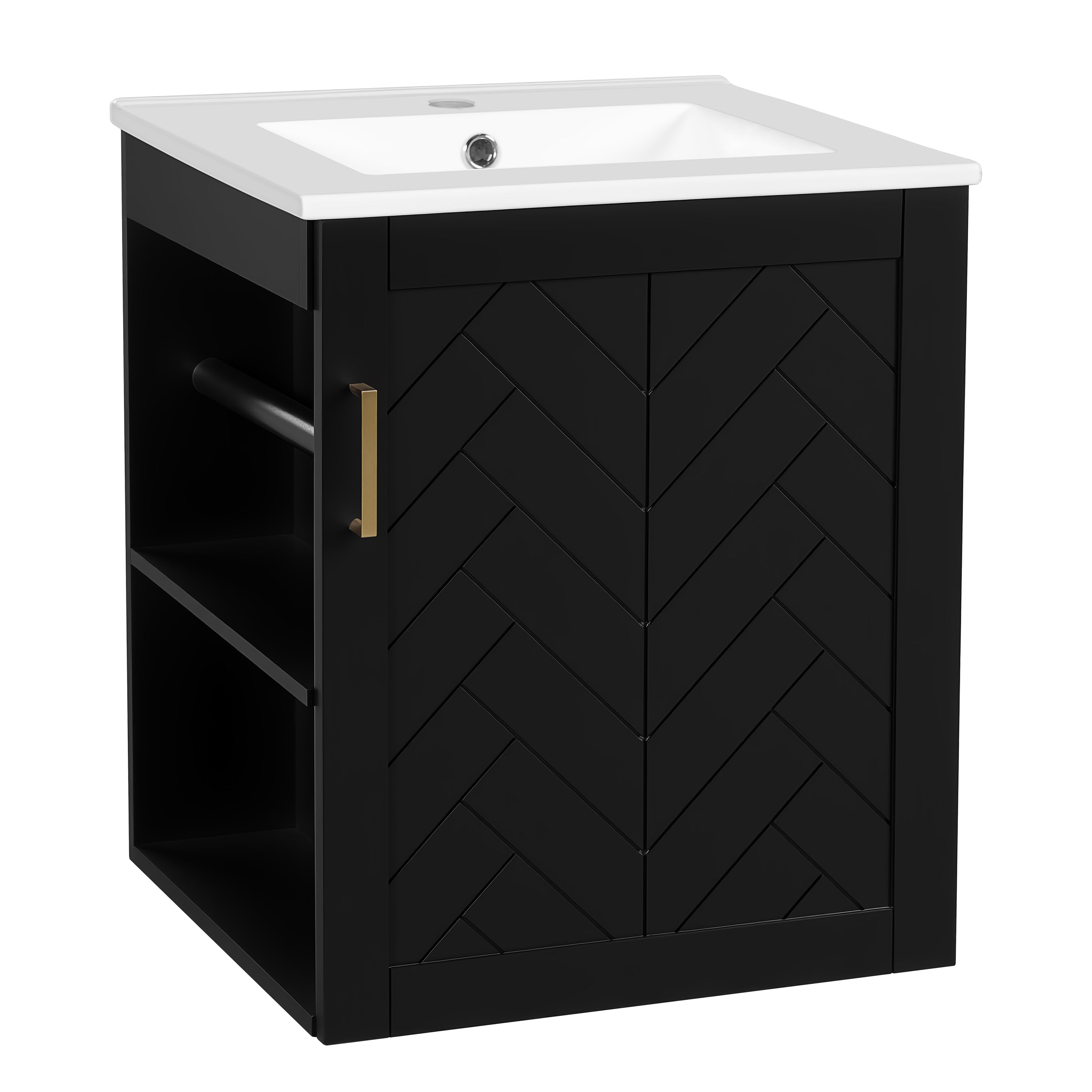 Alt View 10. Boyel Living - 20 Inch Wall Mounted Bathroom Vanity with Side Cabinet Ceramic Sink Black - Black.