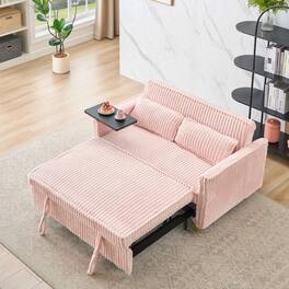 Trinkets Crazed - Corduroy 3-In-1 Convertible Sleeper Sofa Bed,Upholstered Pull Out Futon Loveseat Couch with Adjustable Backrest - Pink