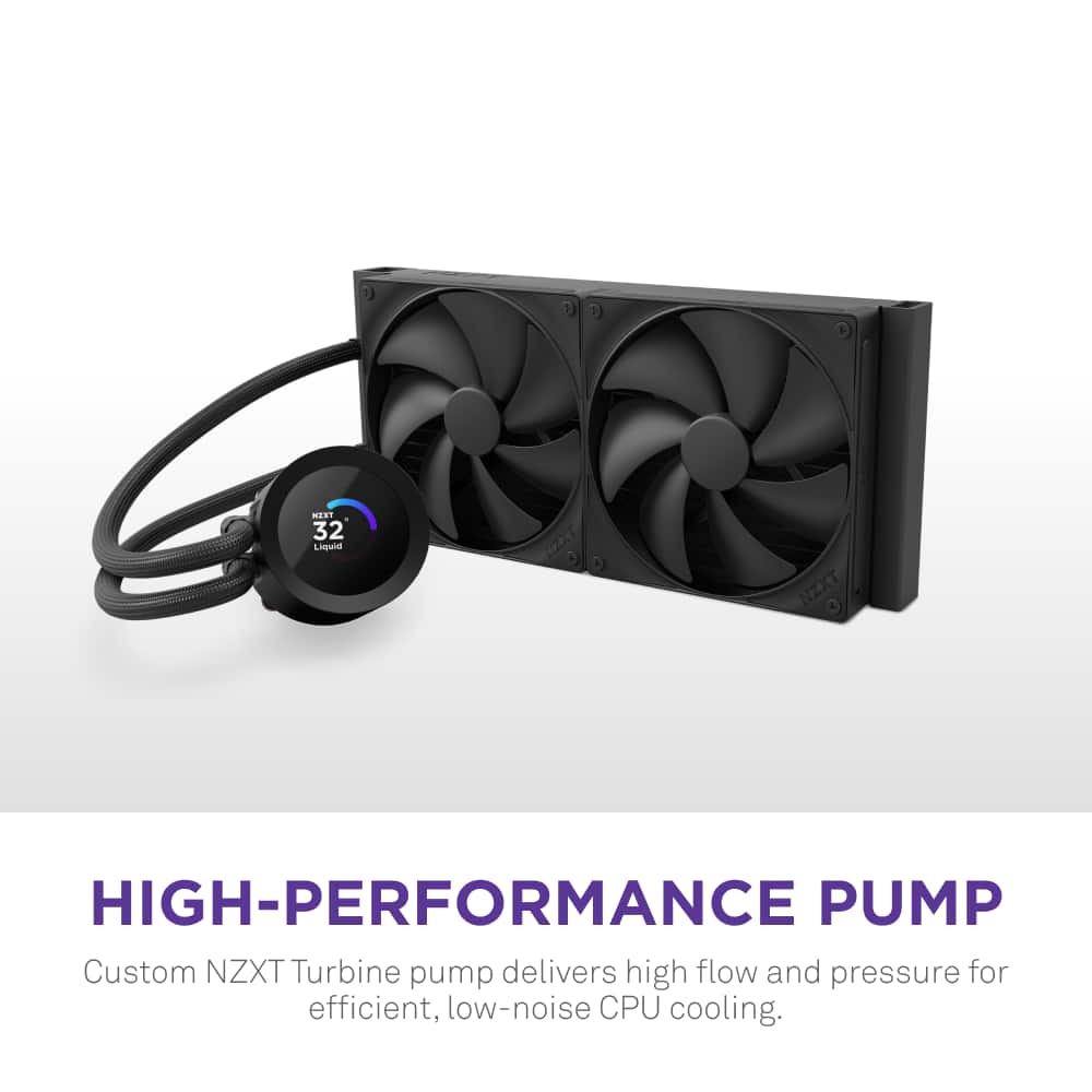 NZXT HIGH-PERFORMANCE PUMP Custom NZXT Turbine pump delivers high flow and pressure for efficient, low-noise CPU cooling.