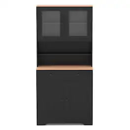 Costway - Pantry Cabinet 67" Tall Kitchen Floor Cabinet with 2 Removable Shelves 2 Drawers - Black