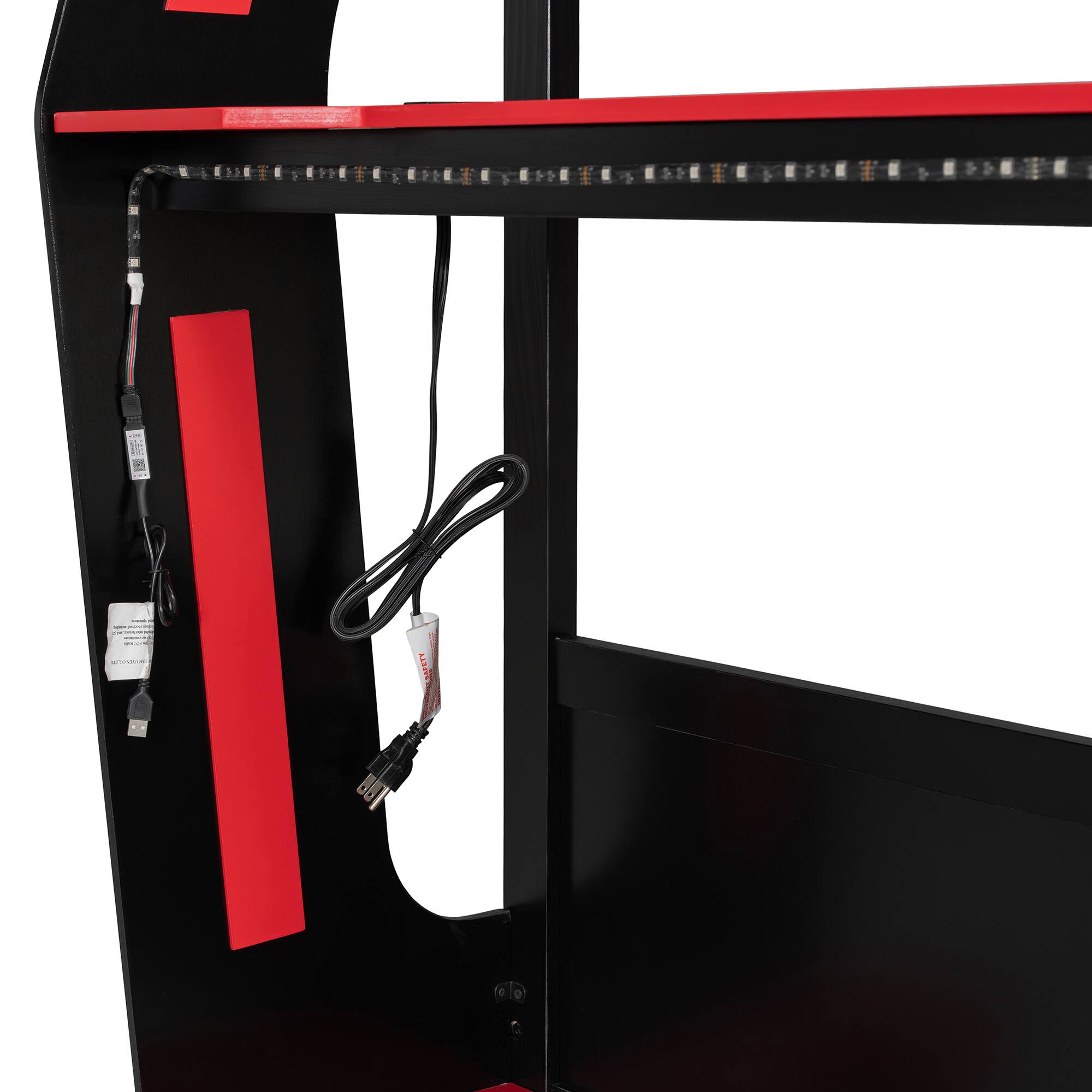Alt View 2. Whisen - Full Size Gaming Bunk Bed with RGB Desk,USB Ports and Cable Management - Red.