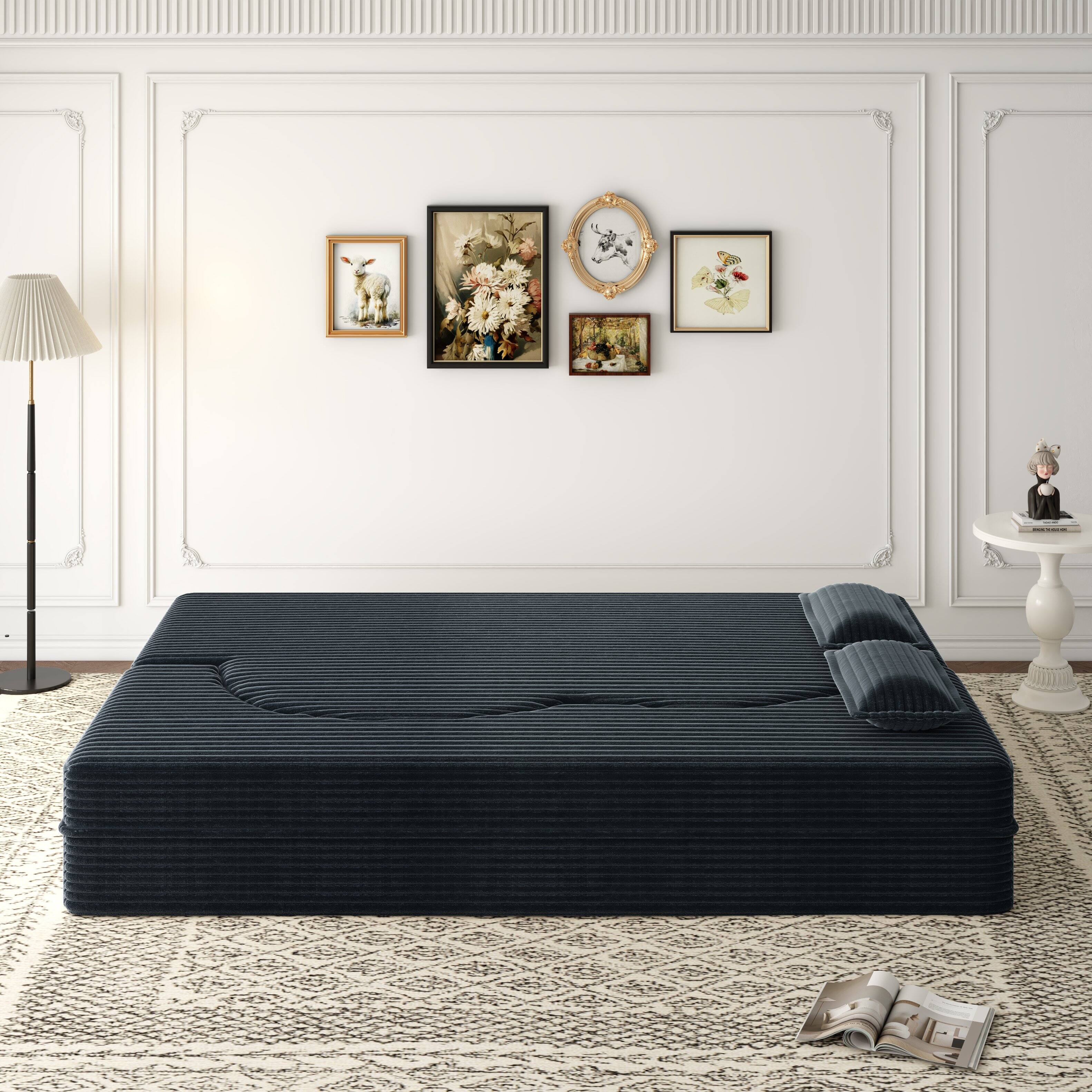Alt View 2. Trinkets Crazed - Convertible Sleeper Sofa Bed,15" Thick Full Size Folding Floor Couch, Corduroy Foam-Filled Futon Loveseat Couch - Dark Grey.