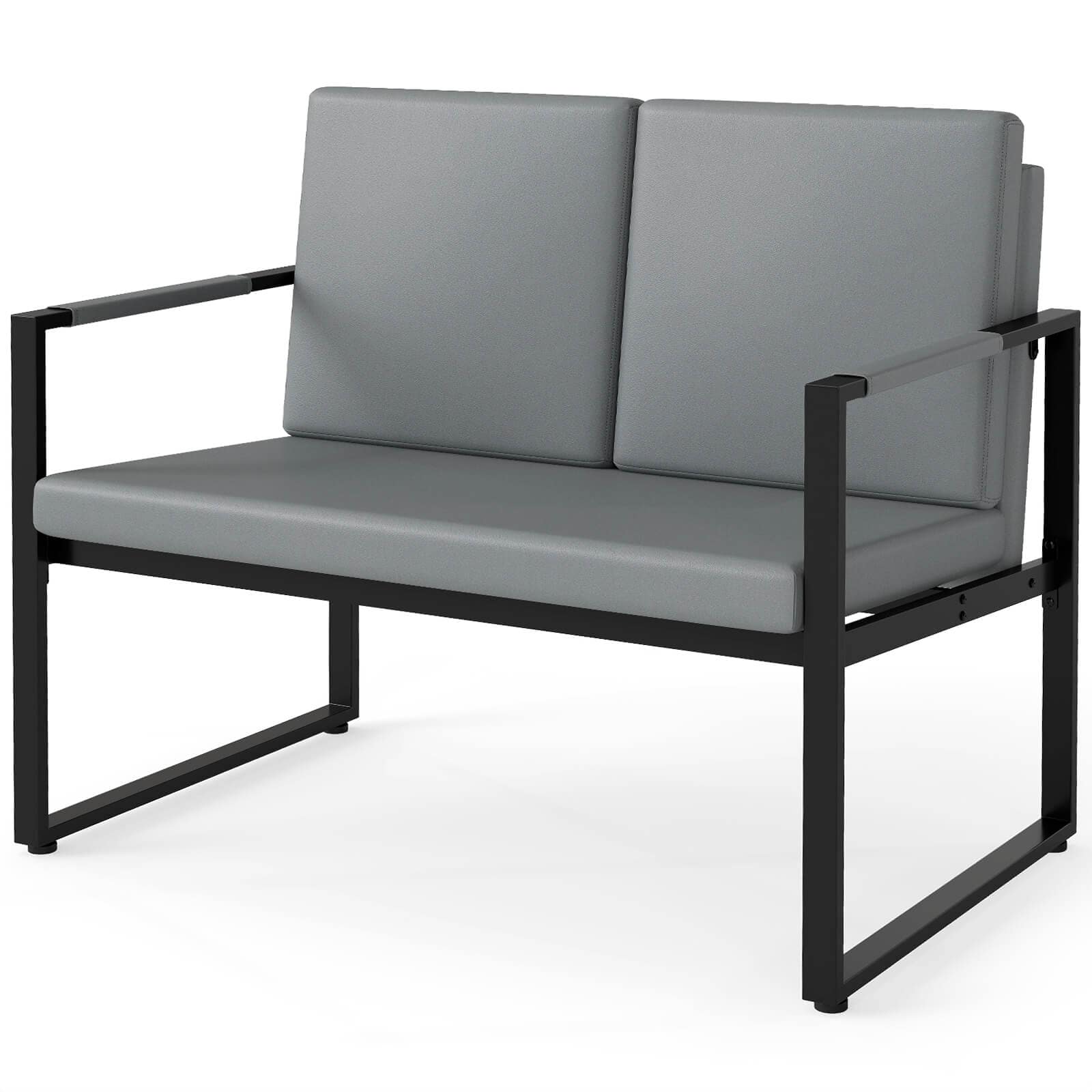 Costway - Modern Loveseat Sofa,2-Seater Sofa with Solid Metal Frame & Removable Back Cushions - Gray + Black