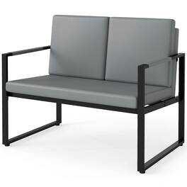 Costway - Modern Loveseat Sofa,2-Seater Sofa with Solid Metal Frame & Removable Back Cushions - Gray + Black