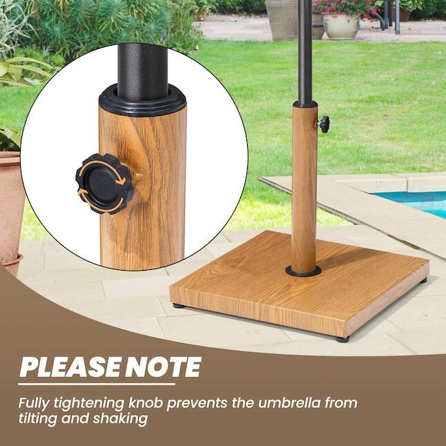 PLEASE NOTE  
Fully tightening knob prevents the umbrella from tilting and shaking