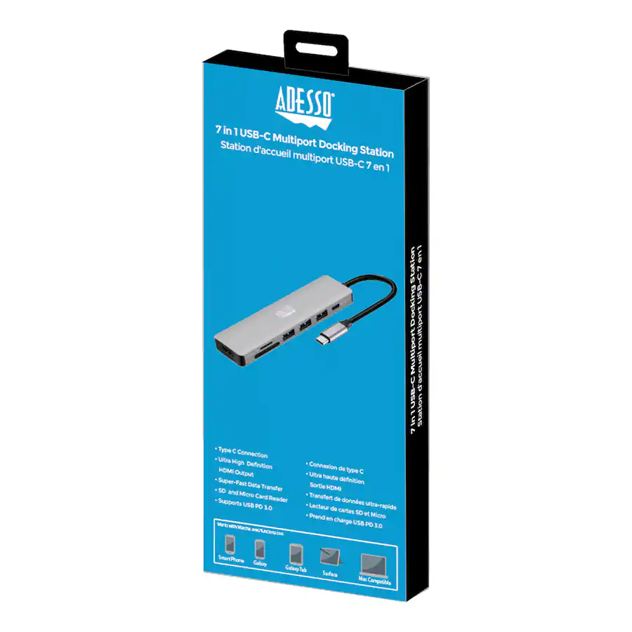 Memory Card Reader Flashdrive Adesso AUH 4025 Docking Station USB C, SD, 2 Displays, Charging Black ...