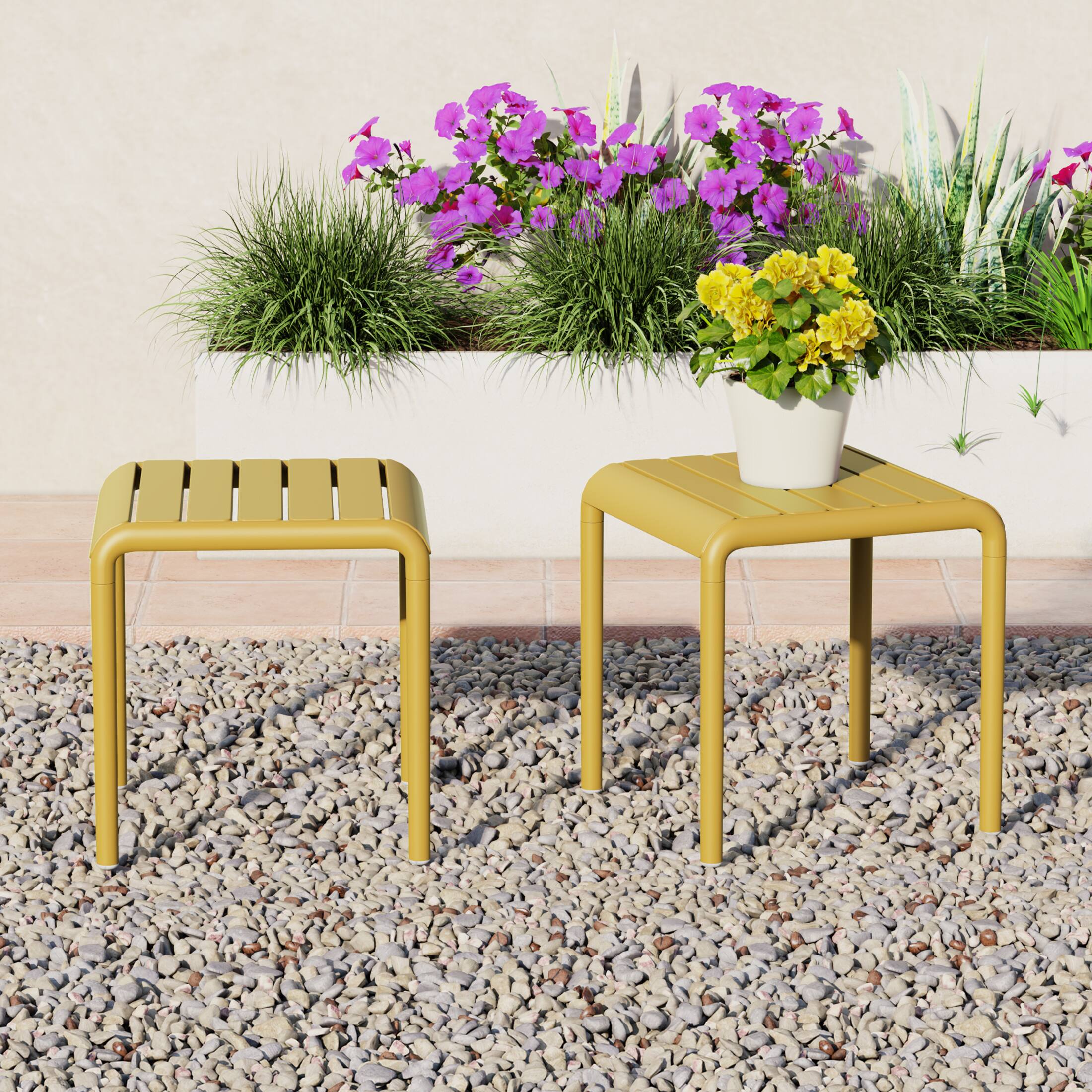 Angle. WestinTrends - WestinTrends Playa Plastic Modern Outdoor Patio Accent Side Tables (Set of 2) - Yellow.
