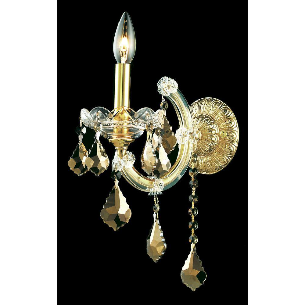 Elegant Lighting - Maria Theresa 1 light Wall Sconce Golden Teak (Smoky) Royal Cut Crystal - Gold