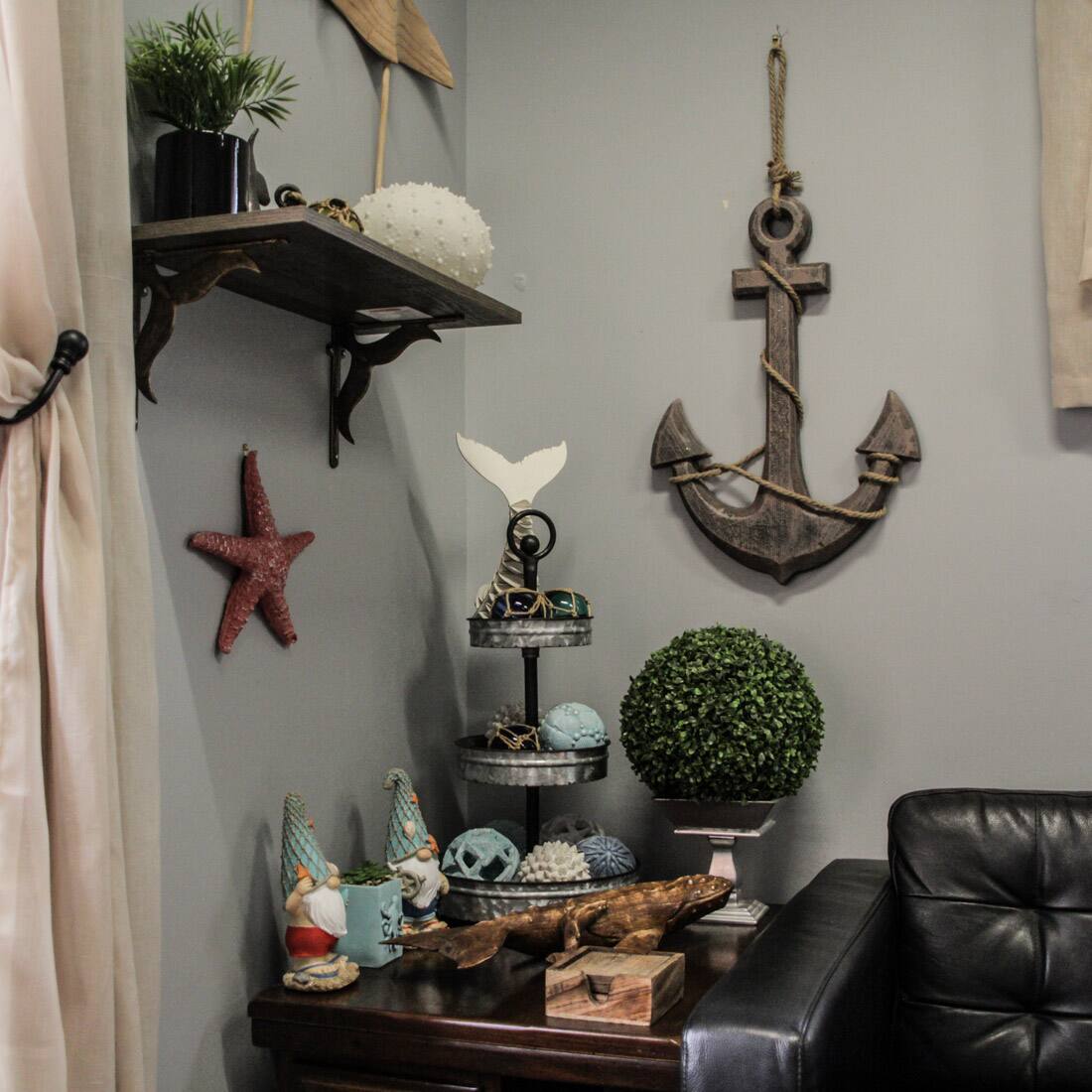 Alt View 4. Zeckos - Natural Brown Finish Ship Anchor and Rope Nautical Wall Hanging - Brown.