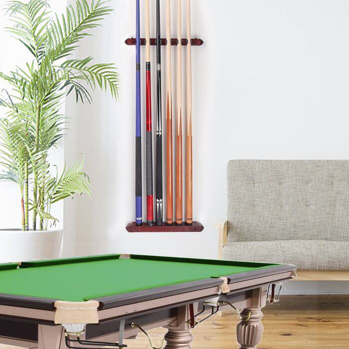 Alt View 3. GSE Games & Sports Expert - 2-Piece Wood 6 Billiard Pool Cue Rack Wall Mounted Holders, Pool Cue Sticks Wall Rack Set - Mahogany - Mahogany.