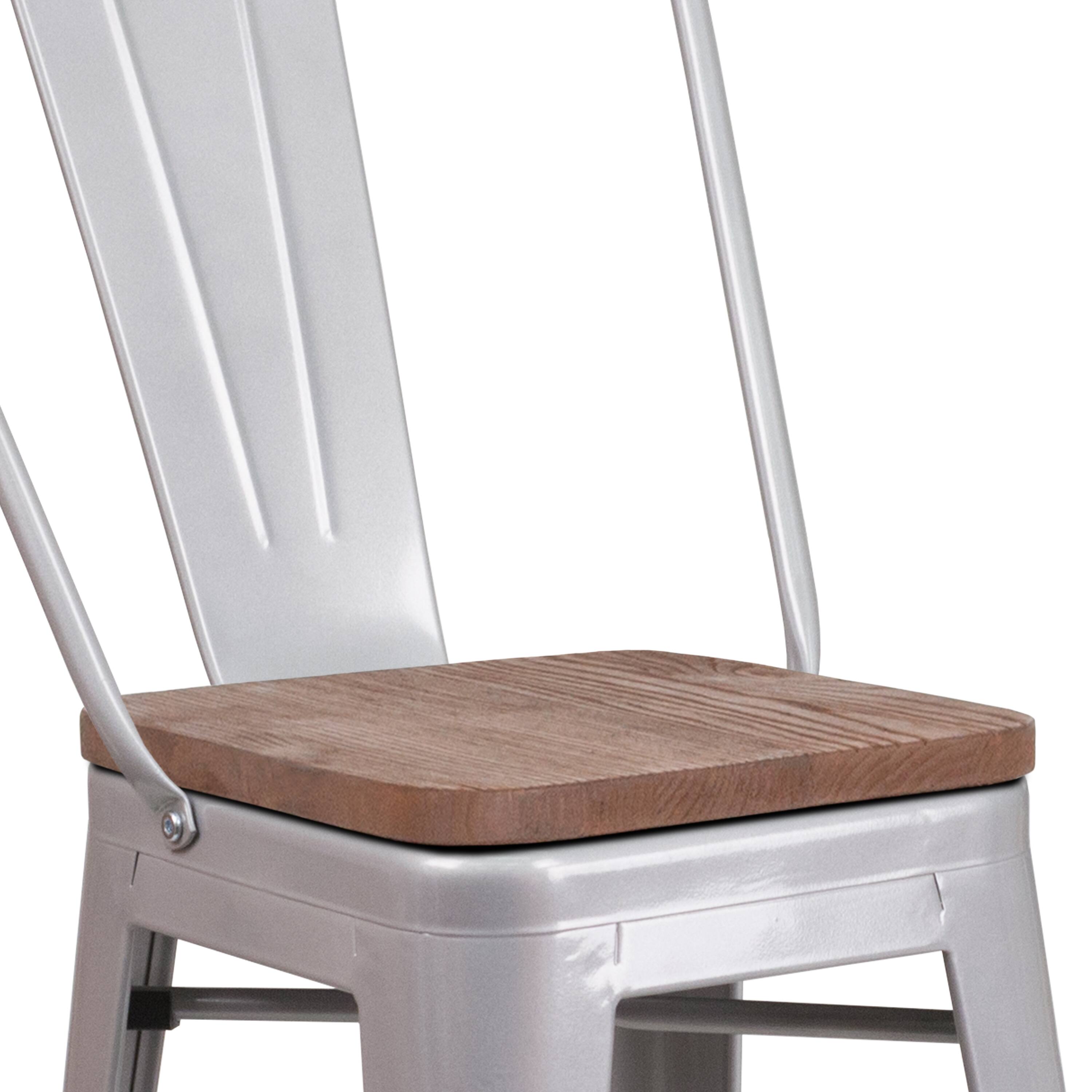 Alt View 8. Emma + Oliver - 24"H Metal Counter Height Stool with Back and Square Wood Seat - Silver.