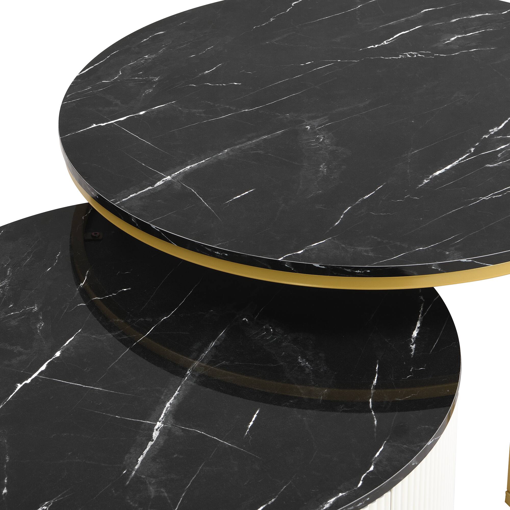 Alt View 5. Tiramisubest - Modern Round Nesting Coffee Table Fluted with Drawer in Black & Gold in 27.6" - Black.
