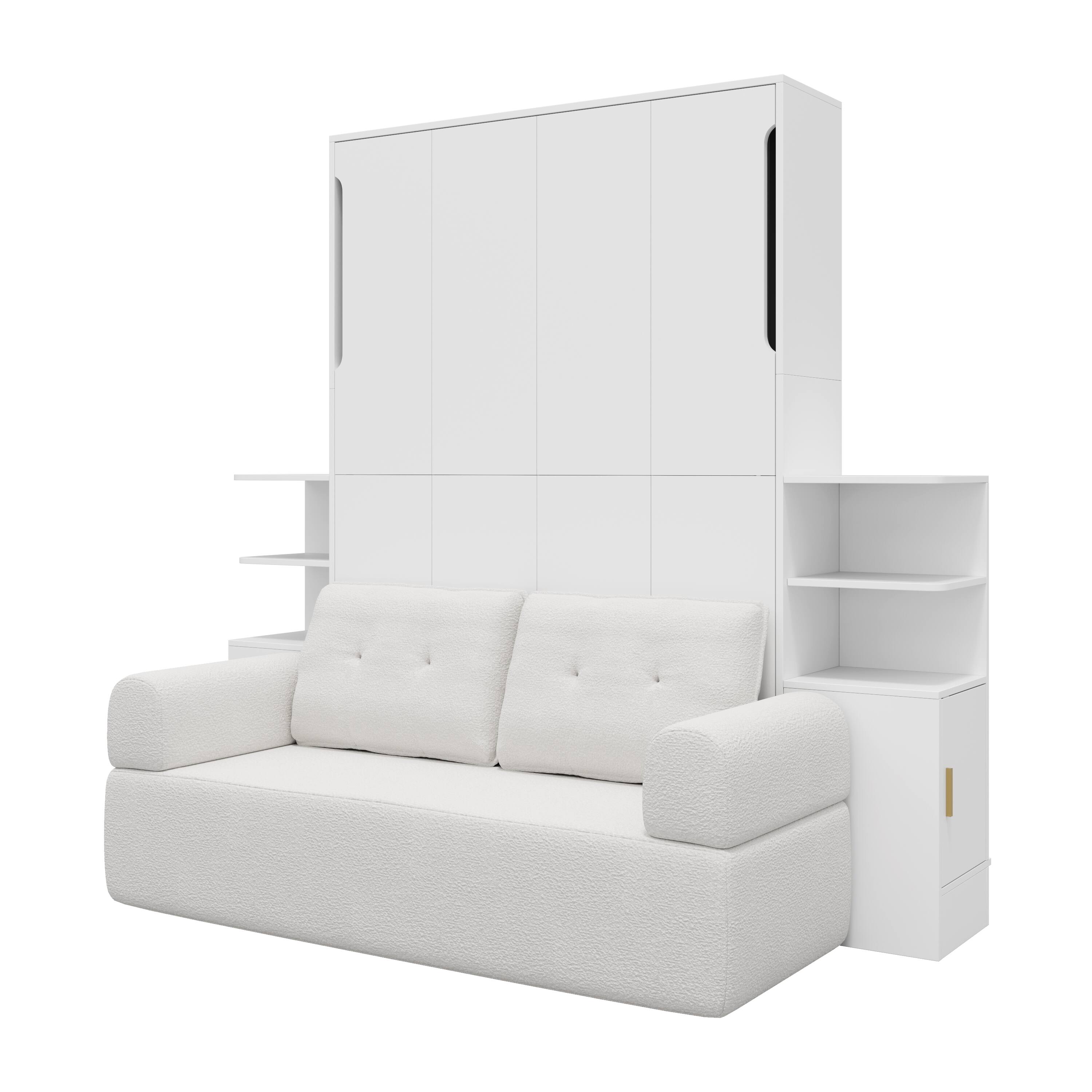 Alt View 1. Anysun - Queen Size Wall Murphy Bed with Sofa and Storage Cabinets, Space-Saving Wall Bed for Home Office & Guest Room - White.