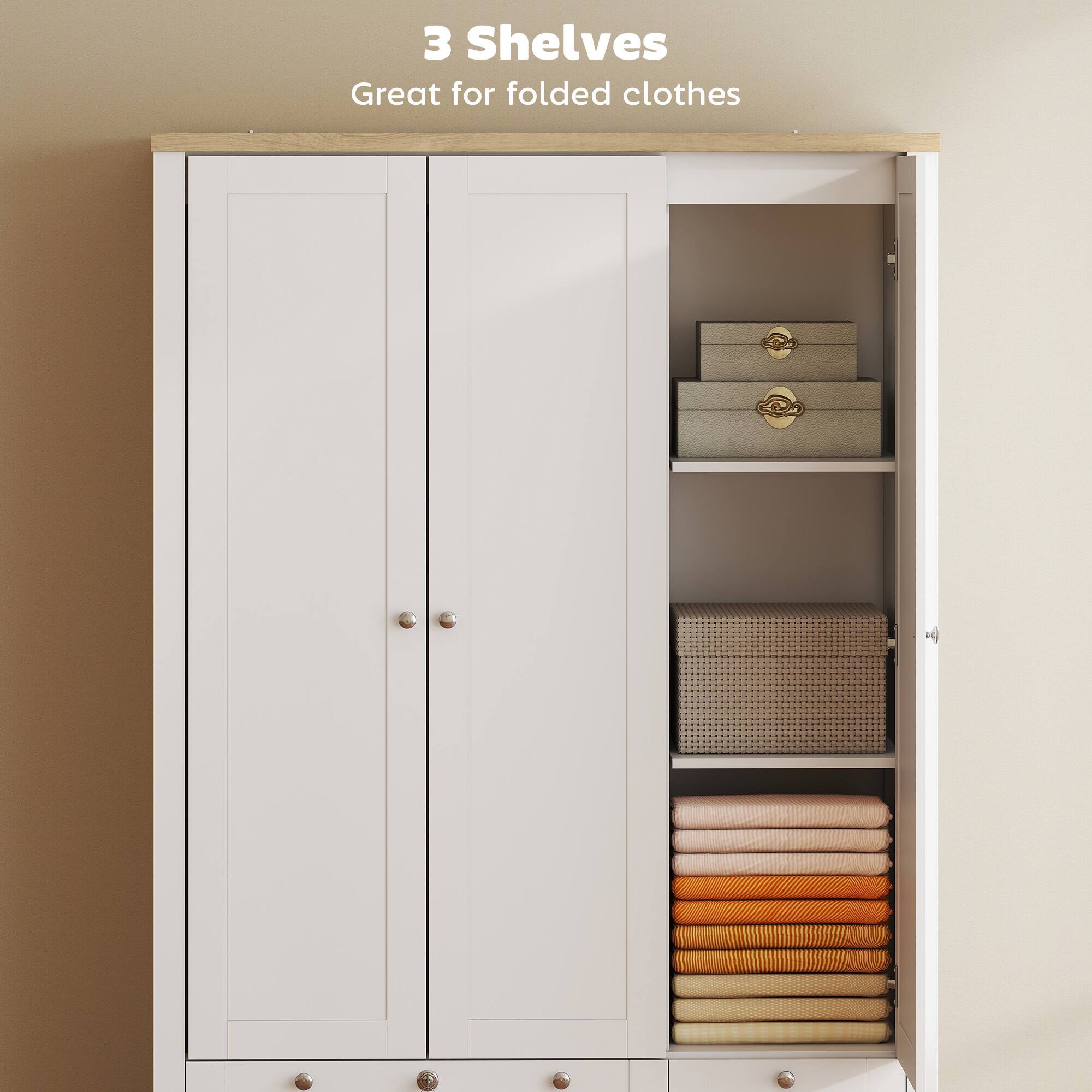 3 Shelves  
Great for folded clothes