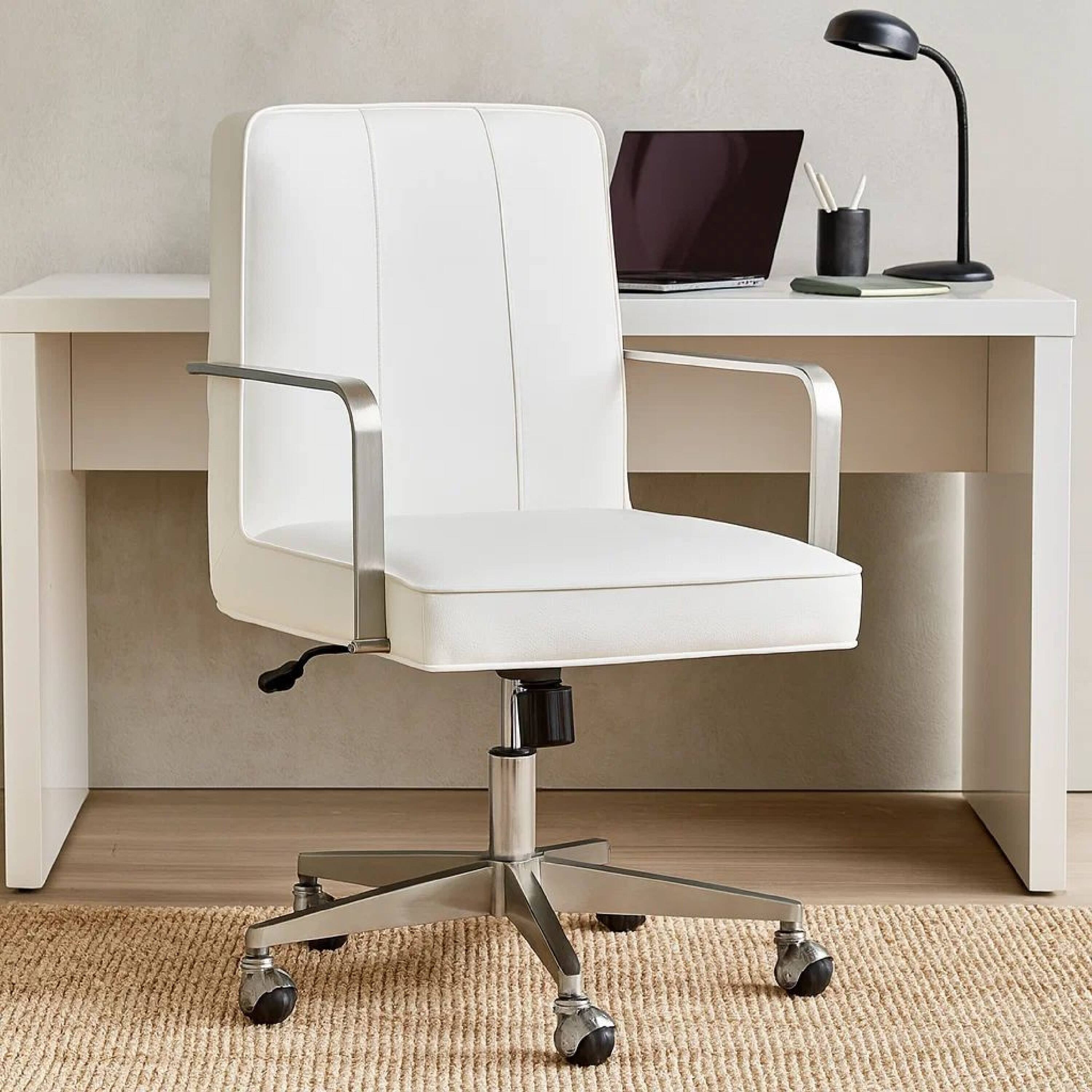 Alt View 2. Manhattan Lane - Rux 26 Inch Office Swivel Chair,  Faux Leather, Rolling Steel Base - White.
