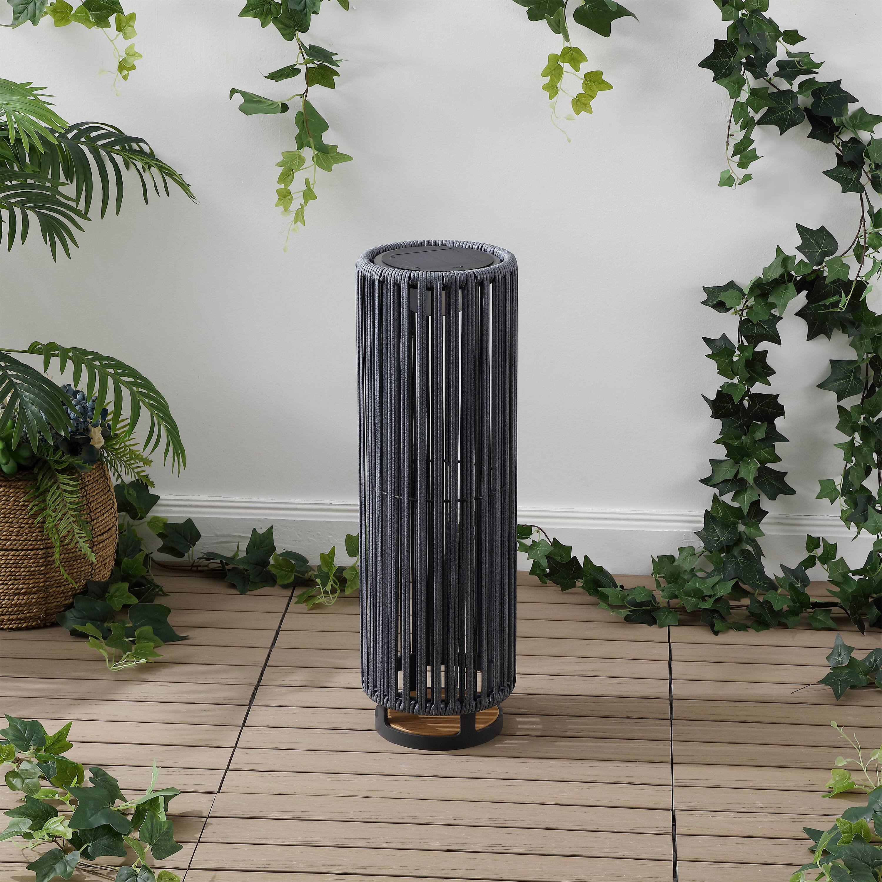 Alt View 7. Jonathan Y - Sawara 26.75" Modern Minimalist Faux Rattan Integrated Indoor/Outdoor LED Solar Powered Lantern, Charcoal/Black - Black/Gray.