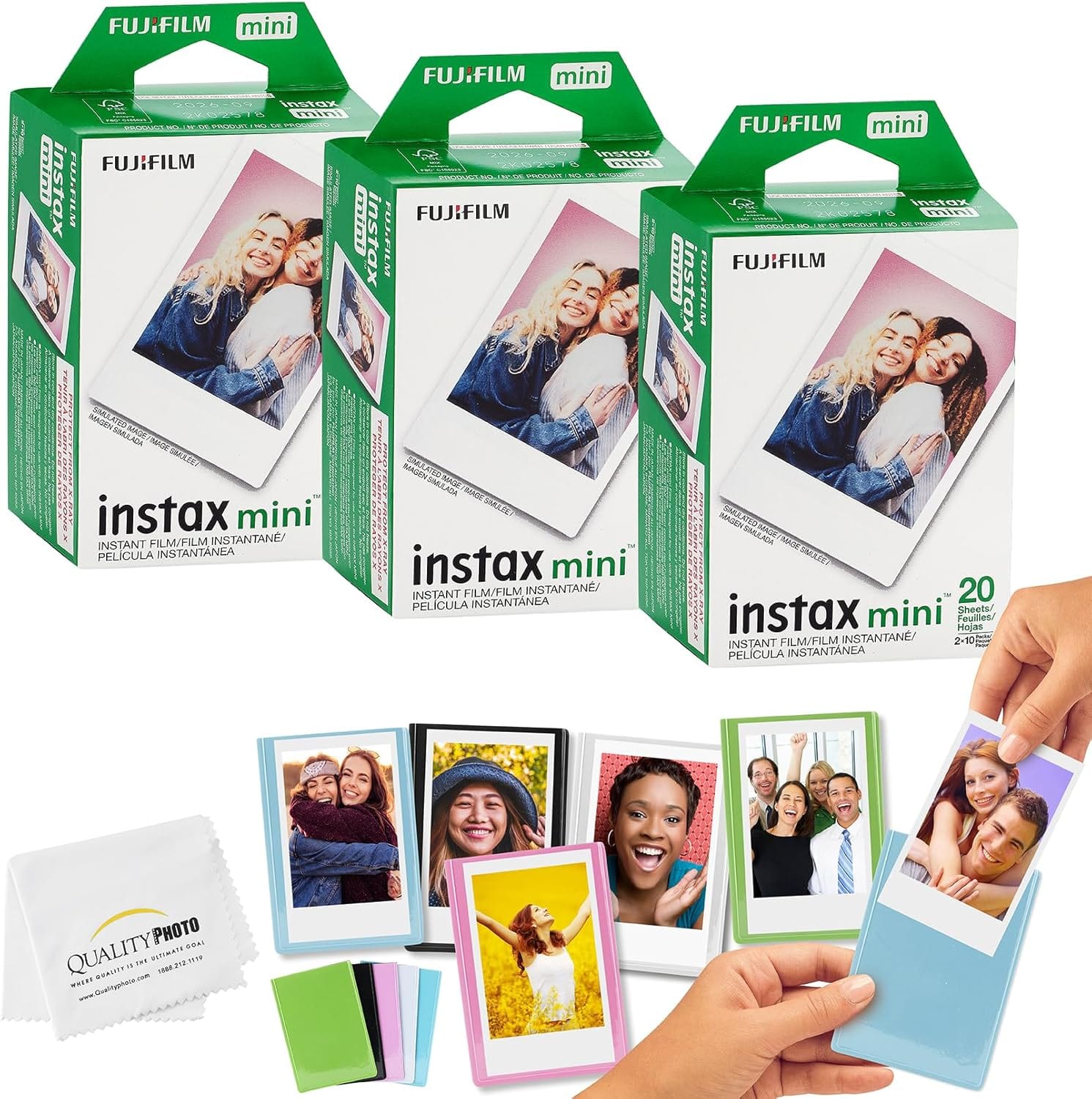 Fujifilm - Instax Mini Films + Colored Magnet Photo Frames + Quality Photo Microfiber Cloth
