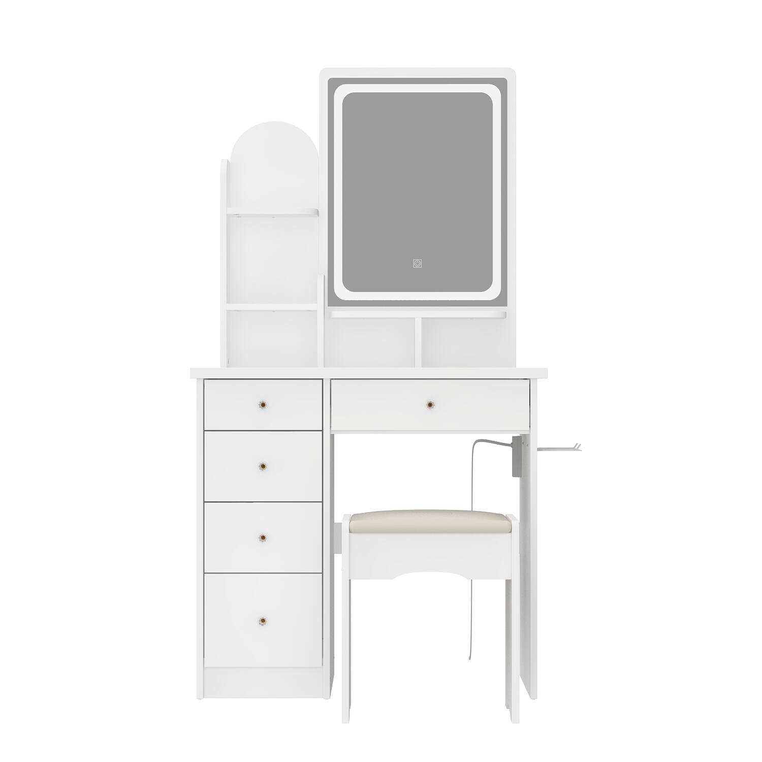 Famapy - Vanity Dresser with LED Mirror & Built - in Power: All - in - One Beauty Station - White
