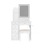 Front. Famapy - Vanity Dresser with LED Mirror & Built - in Power: All - in - One Beauty Station - White.