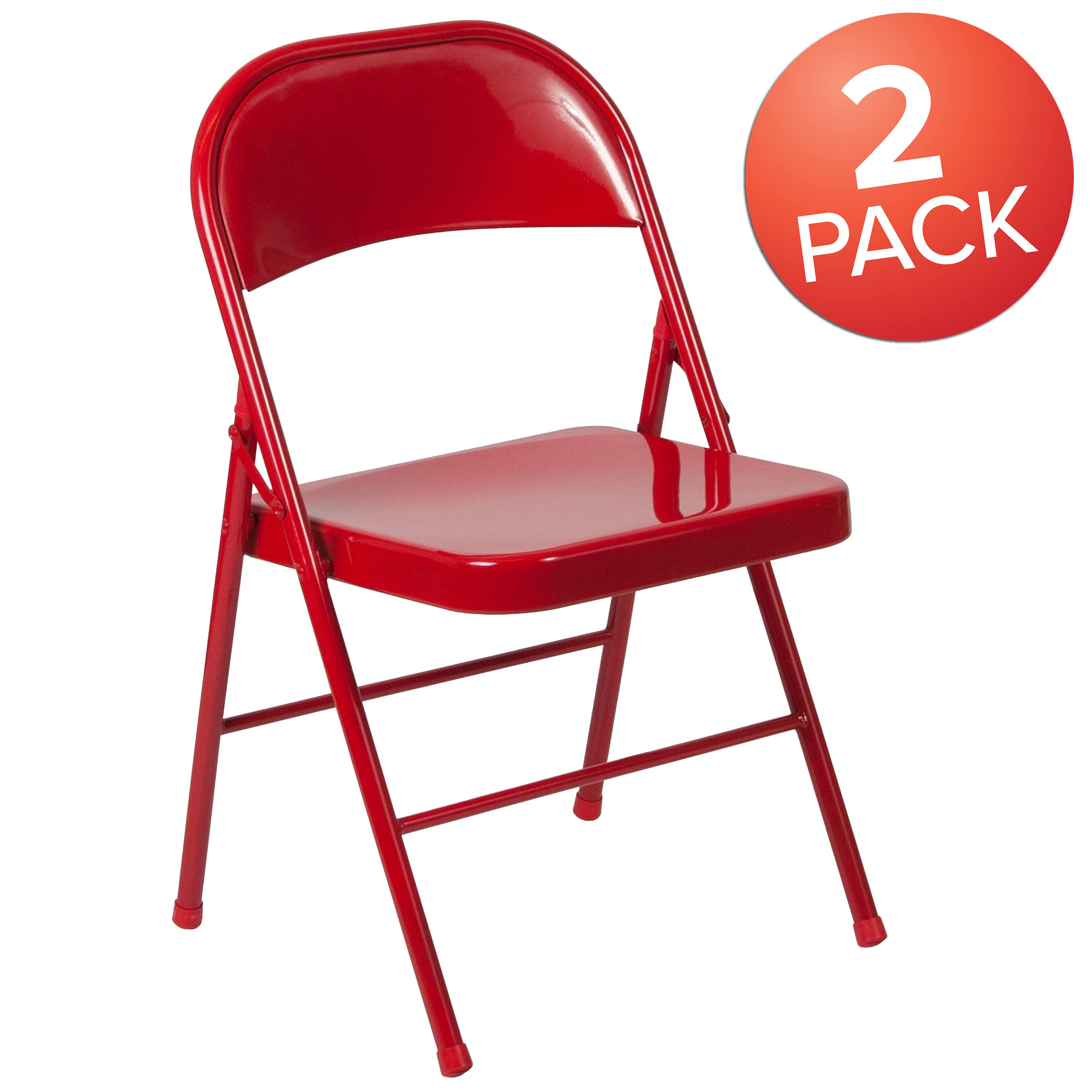 Alt View 1. Emma + Oliver - 2 Pack Home & Office Double Braced Party Events Steel Metal Folding Chair - Red.