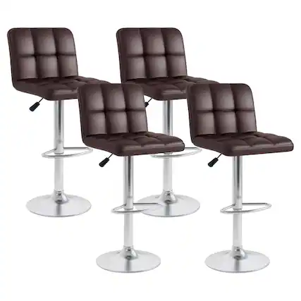 Front. Costway - Modern Swivel Bar Stools Set of 4 with Heavy-duty Metal Base & Footrest Back - Brown.