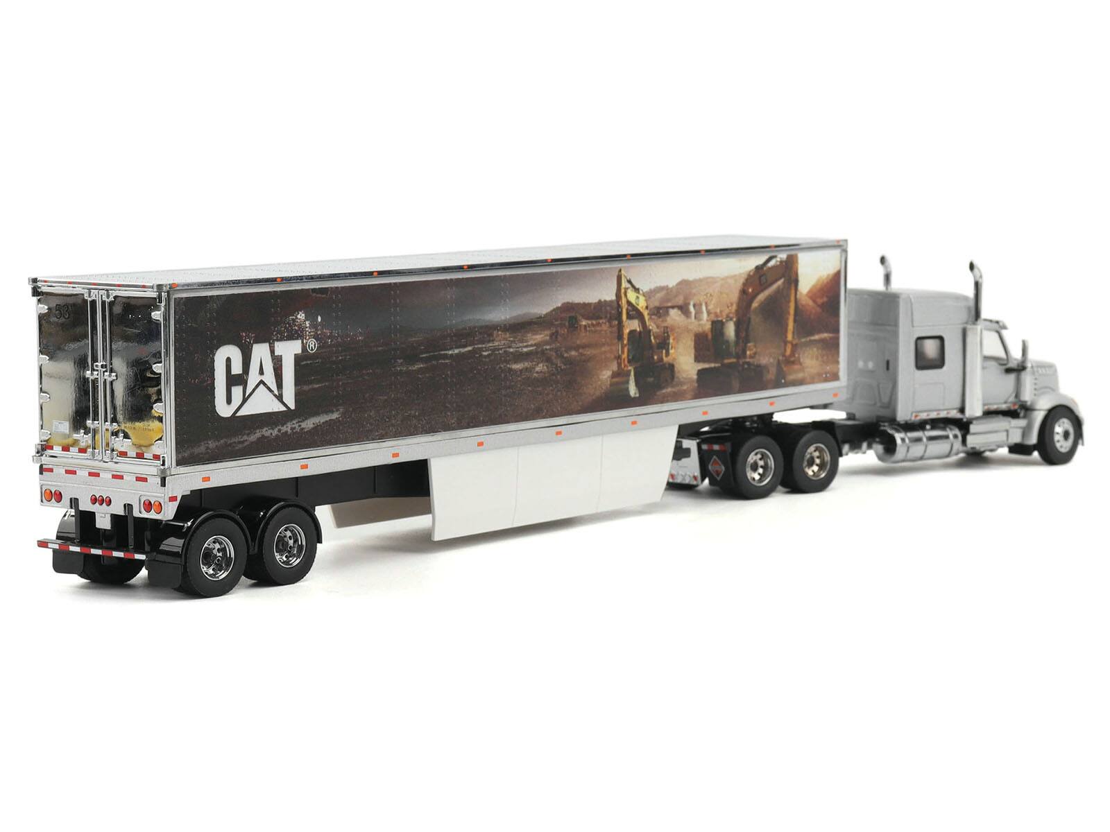 Alt View 2. Diecast Masters - International Lonestar Truck w/Sleeper Silver Metallic with "CAT Caterpillar" Trailer 1/50 Model by Diecast Masters.