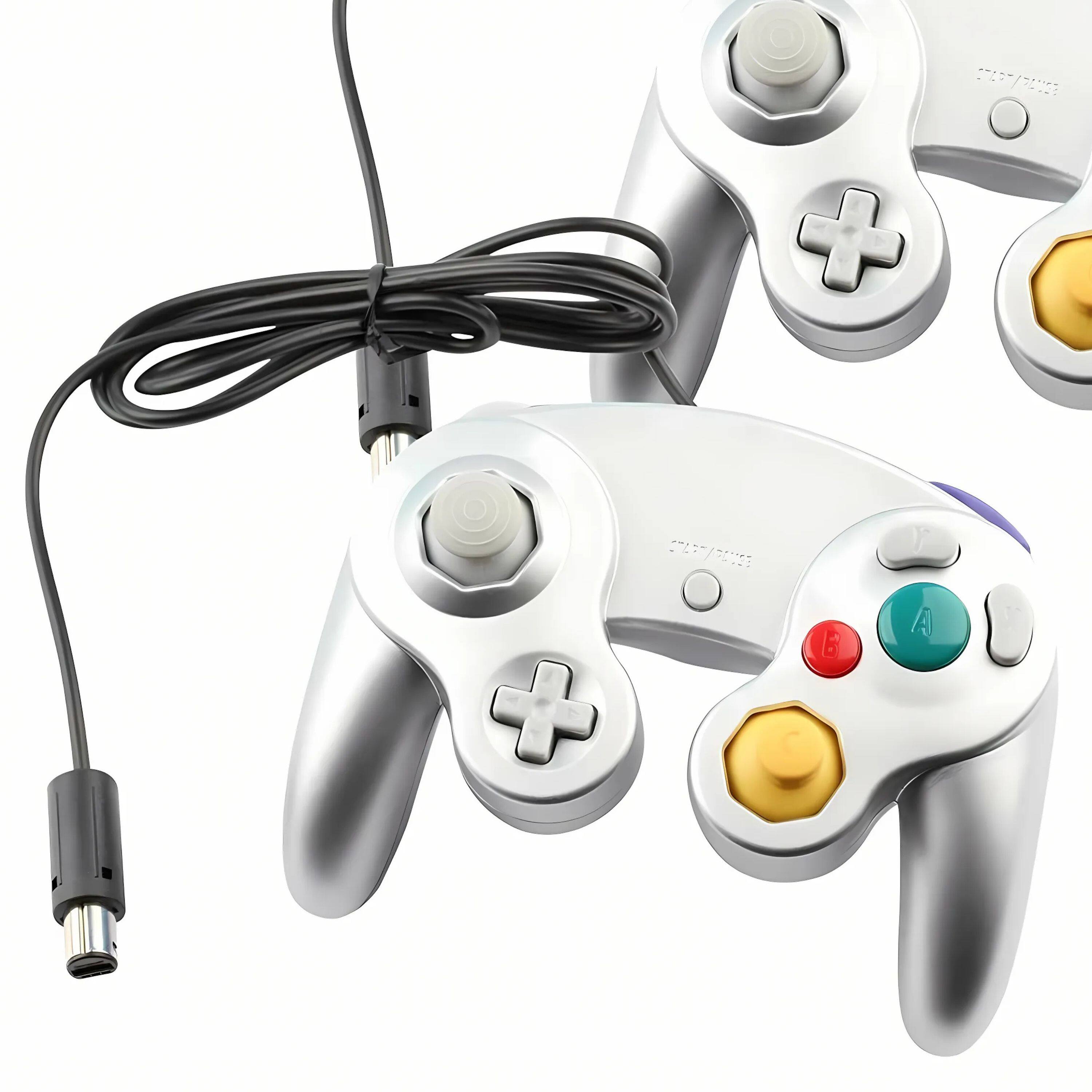 Angle. Kitcheniva - Wired NGC Controller Gamepad For Nintendo GameCube & Wii U Console 2 Pcs Silver/Silver - Silver / Silver.
