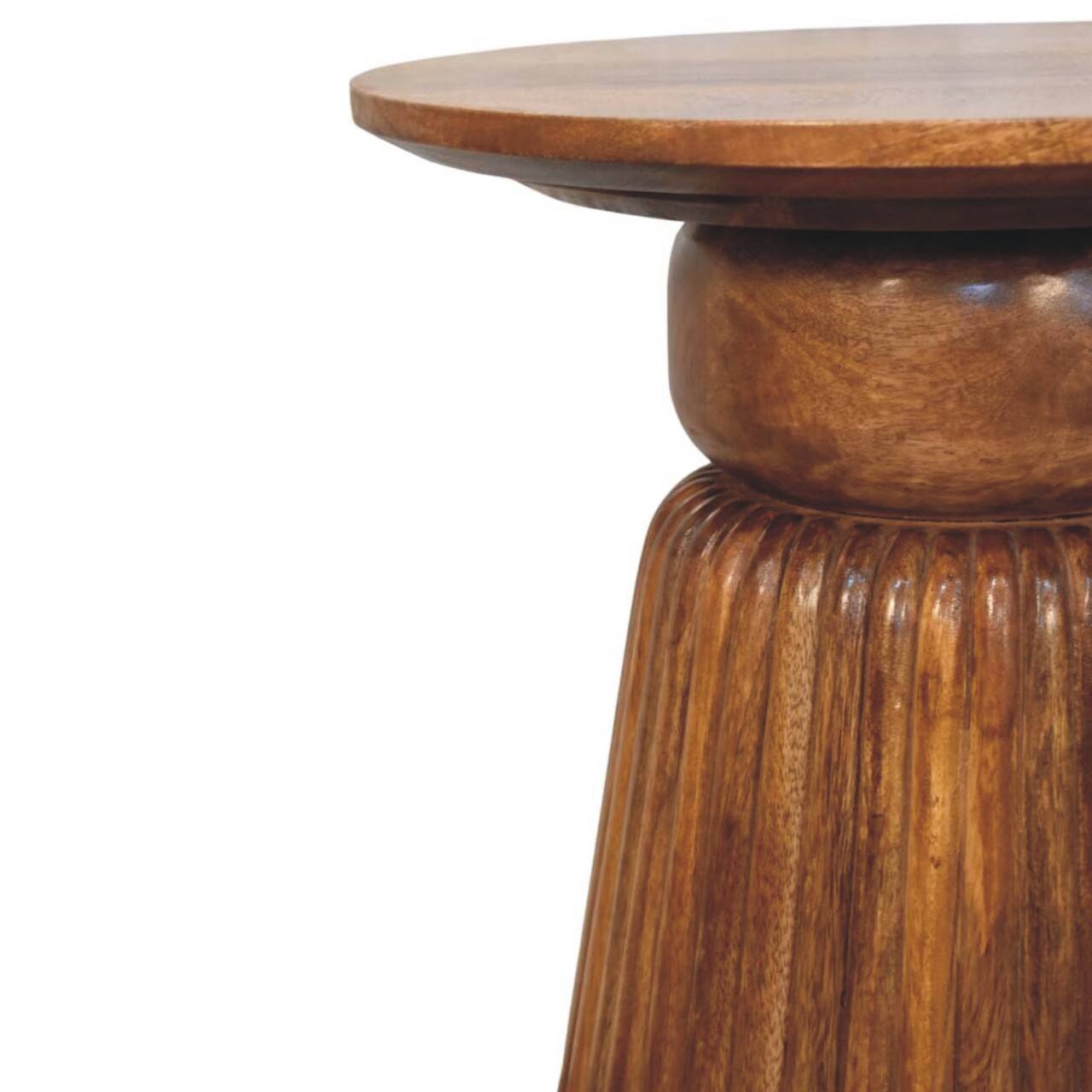 Left. Artisan Furniture - Artisan Furniture Solid Wood Amber Oak Round Side Table, Top Space, Brown - Brown.