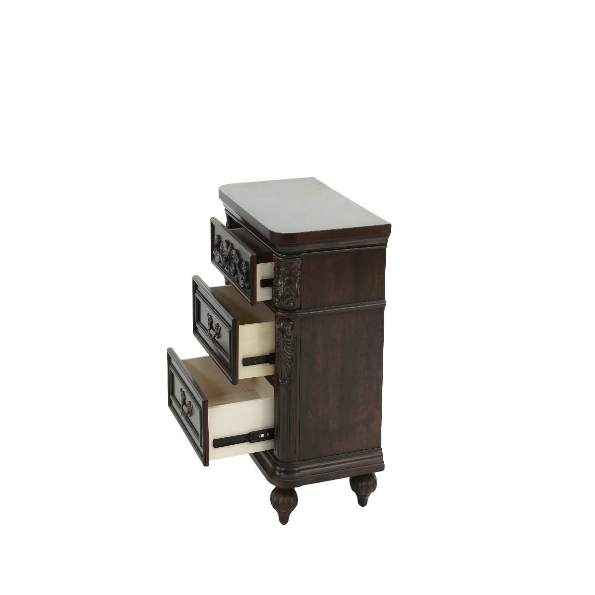 Alt View 8. Loheer - Loheer Traditional Walnut Nightstand, Two Drawer Bedside Table, Antique Finish - Walnut Brown.