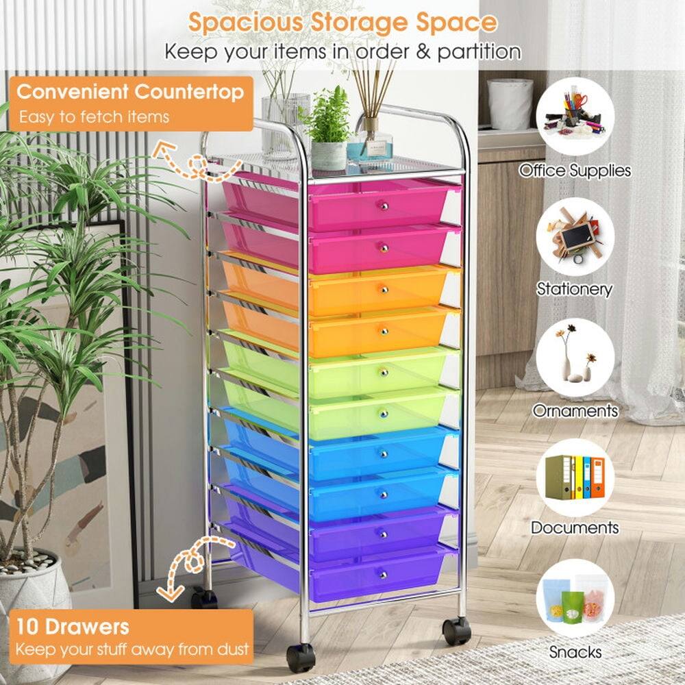 Spacious Storage Space  
Keep your items in order & partition  

Convenient Countertop  
Easy to fetch items  

10 Drawers  
Keep your stuff away from dust  

Office Supplies  
Stationery  
Ornaments  
Documents  
Snacks