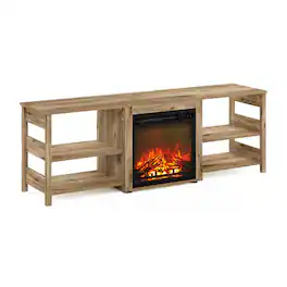 Furinno - Classic 70 Inch TV Stand with Fireplace - Flagstaff Oak