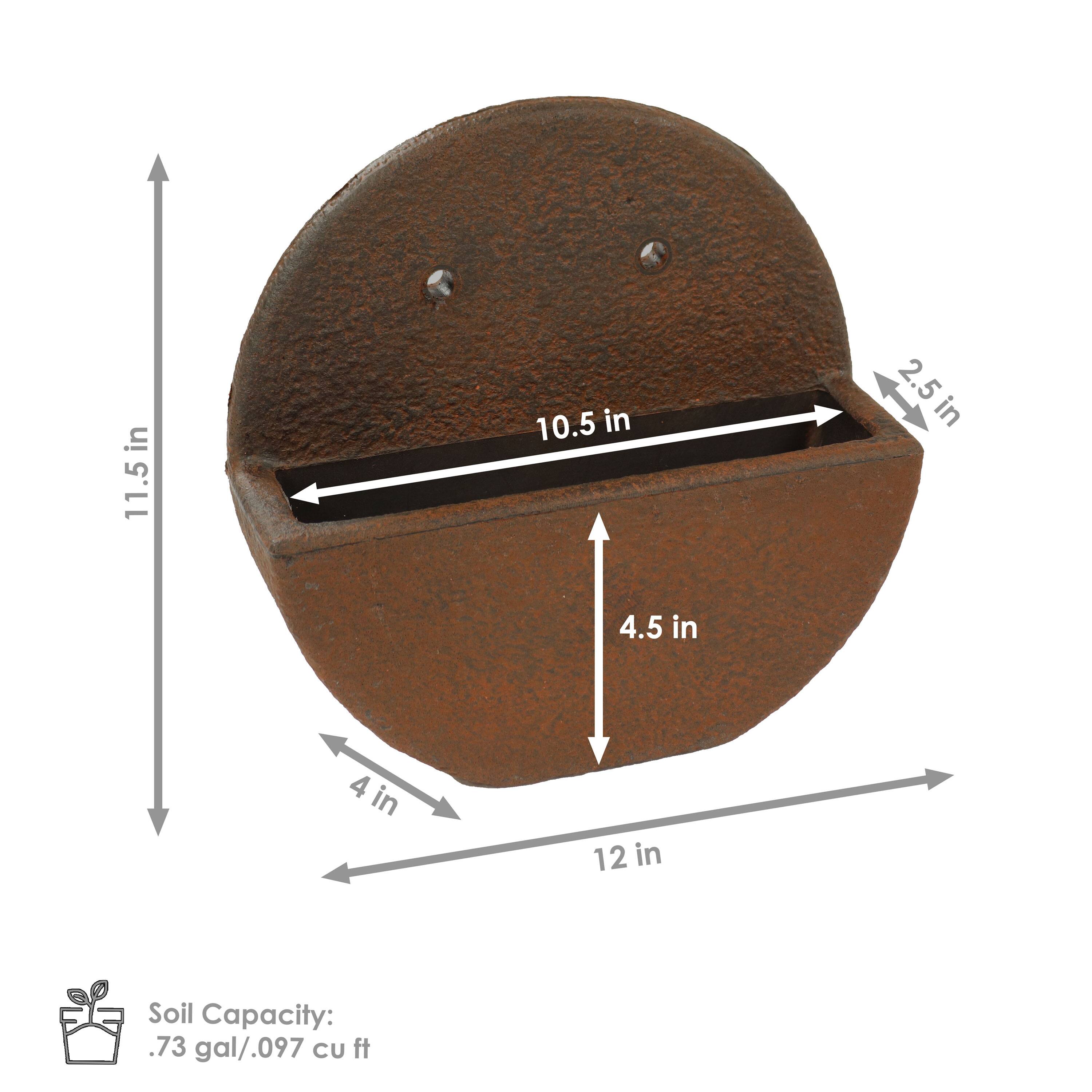 - Height: 11.5 in
- Width: 12 in
- Depth: 4 in
- Top opening: 10.5 in
- Bottom opening: 4.5 in
- Side depth: 2.5 in
- Soil Capacity: 0.73 gal / 0.097 cu ft