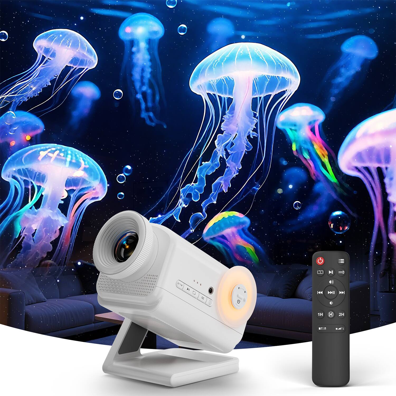 Front. Rossetta - 3D Night Light Projector with 60 Scenes Bluetooth Speaker, Galaxy Star Projector for Room Decor Christmas Birthday Gifts - White.