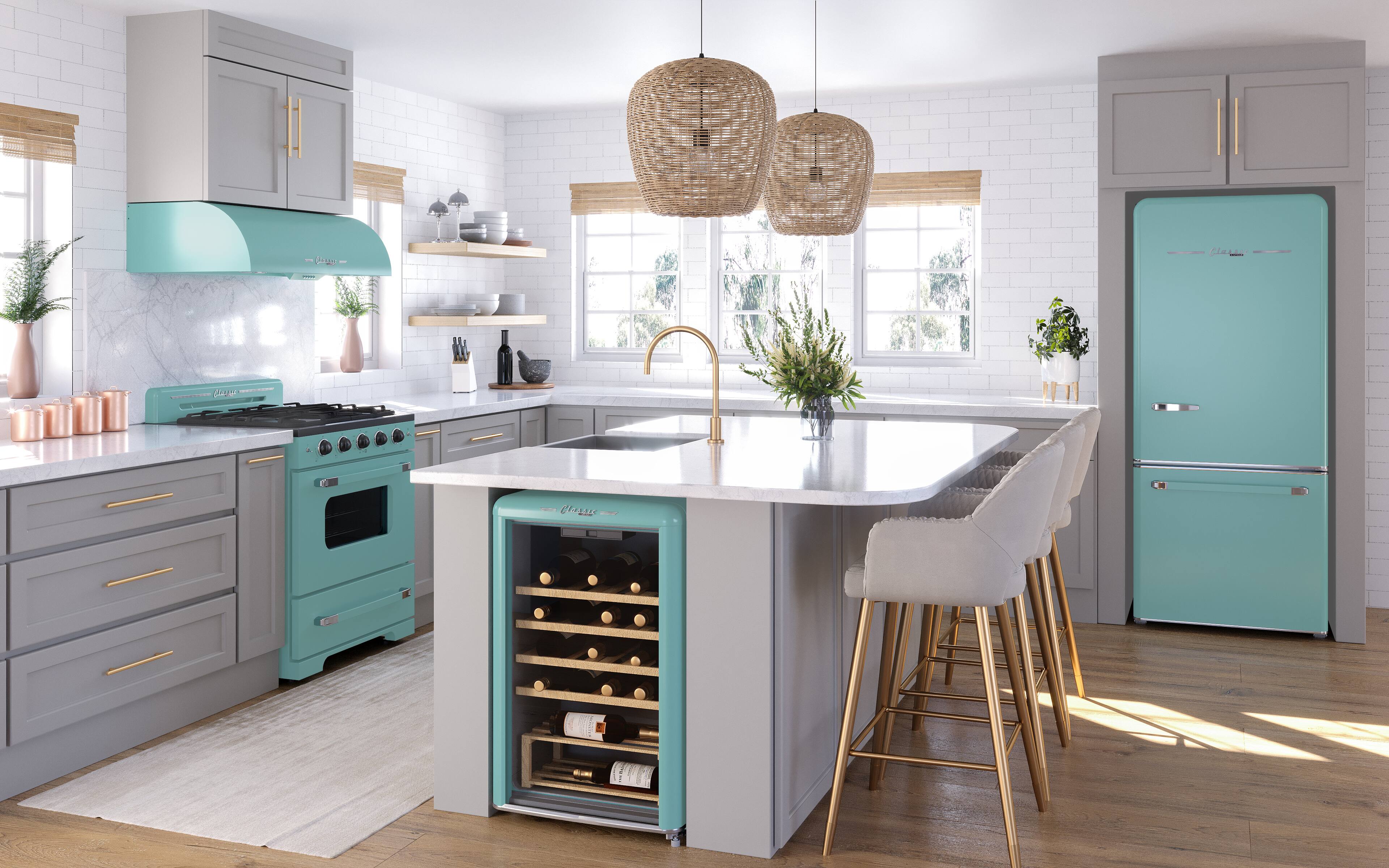 Alt View 25. Unique Appliances - Classic Retro 30 in 17.7 cu. ft. Frost Free Retro Bottom Freezer Refrigerator - Ocean Mist Turquoise.