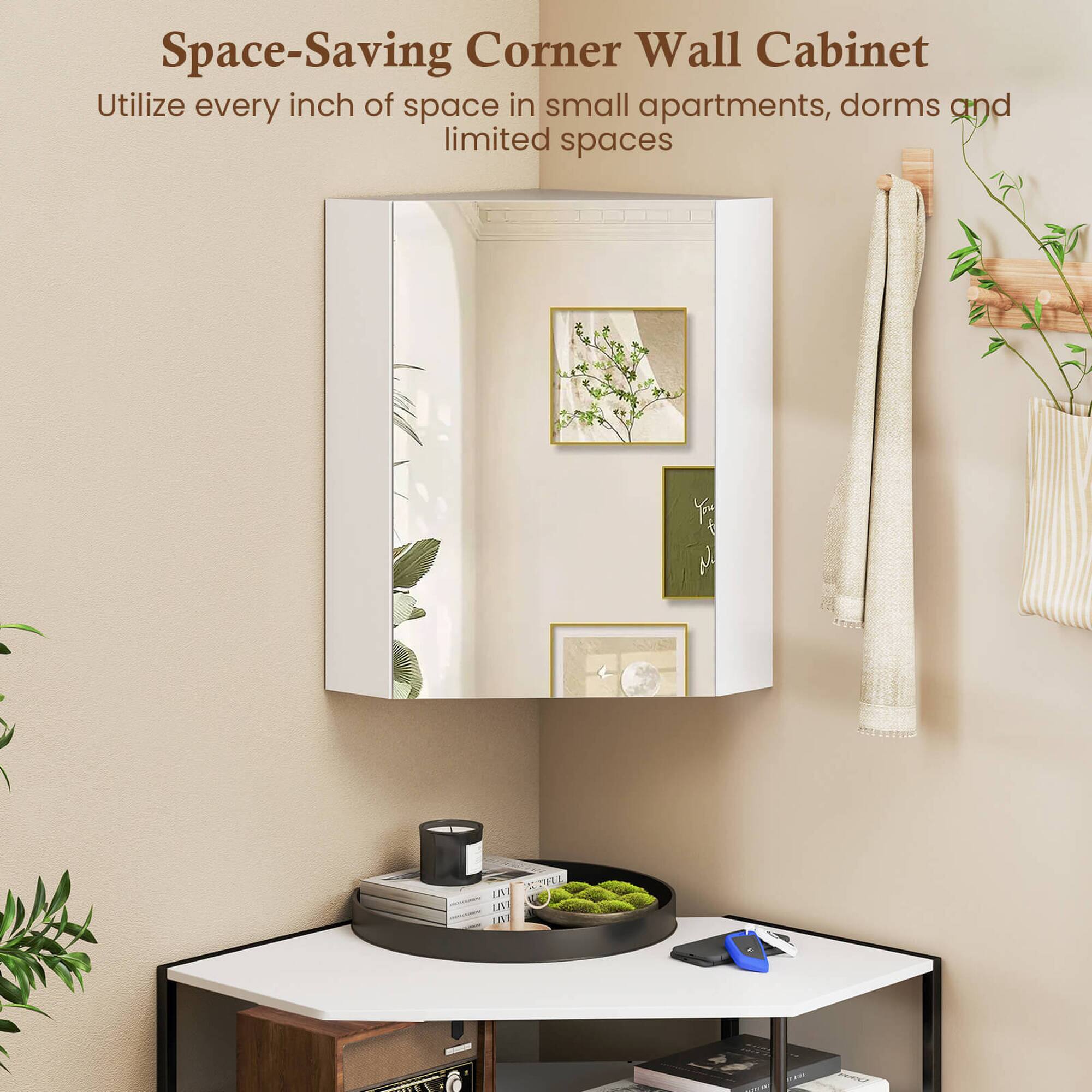 Space-Saving Corner Wall Cabinet  
Utilize every inch of space in small apartments, dorms and limited spaces
