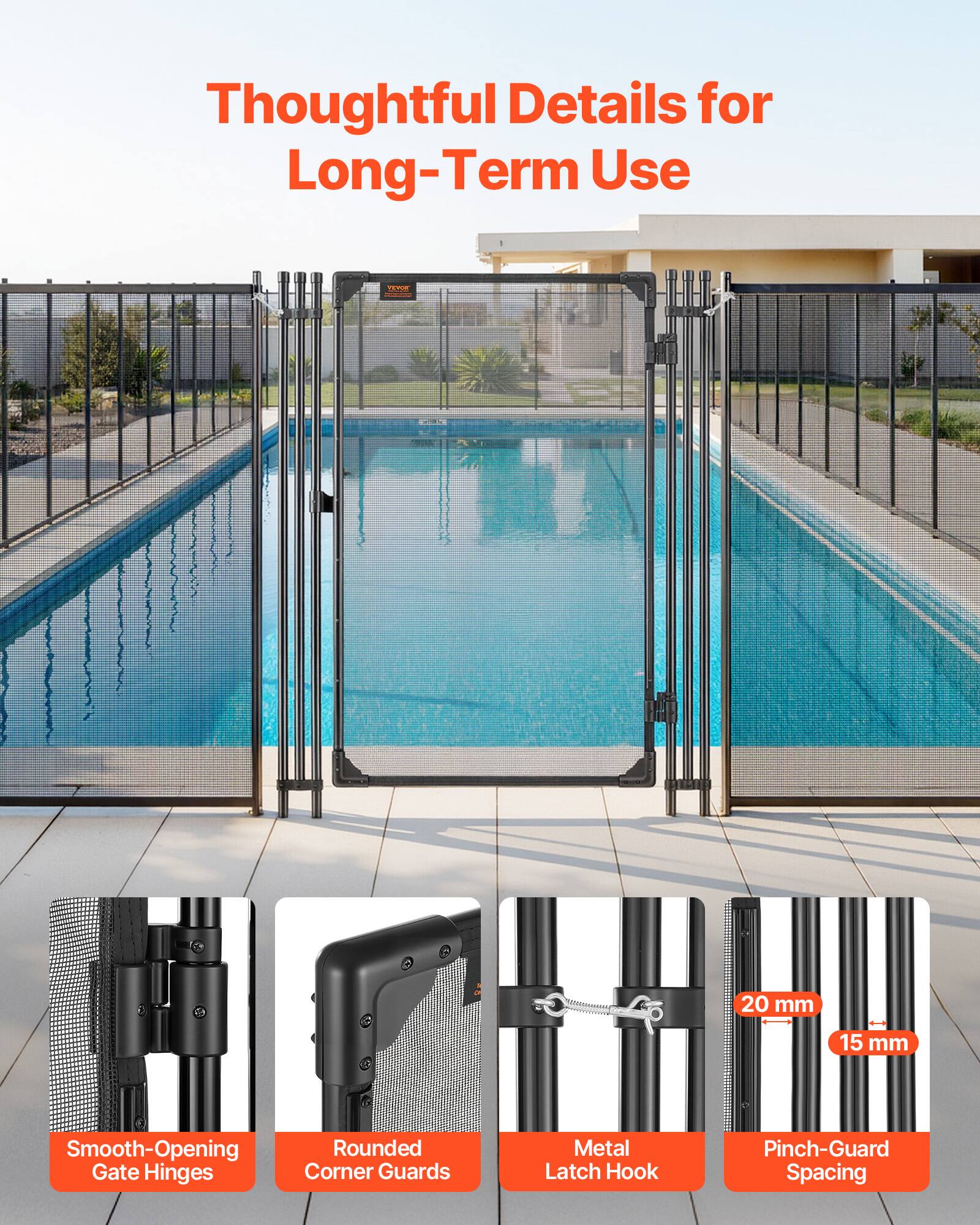 Thoughtful Details for Long-Term Use

- Smooth-Opening Gate Hinges
- Rounded Corner Guards
- Metal Latch Hook
- Pinch-Guard Spacing

20 mm  
15 mm