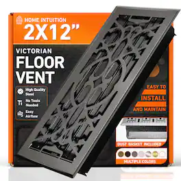 Home Intuition - 2X12 Floor Vent Covers with Mesh Cover Trap, Heat and Air, Floor Vent for HVAC Duct, Victorian, Dark Grey - Dark Gray