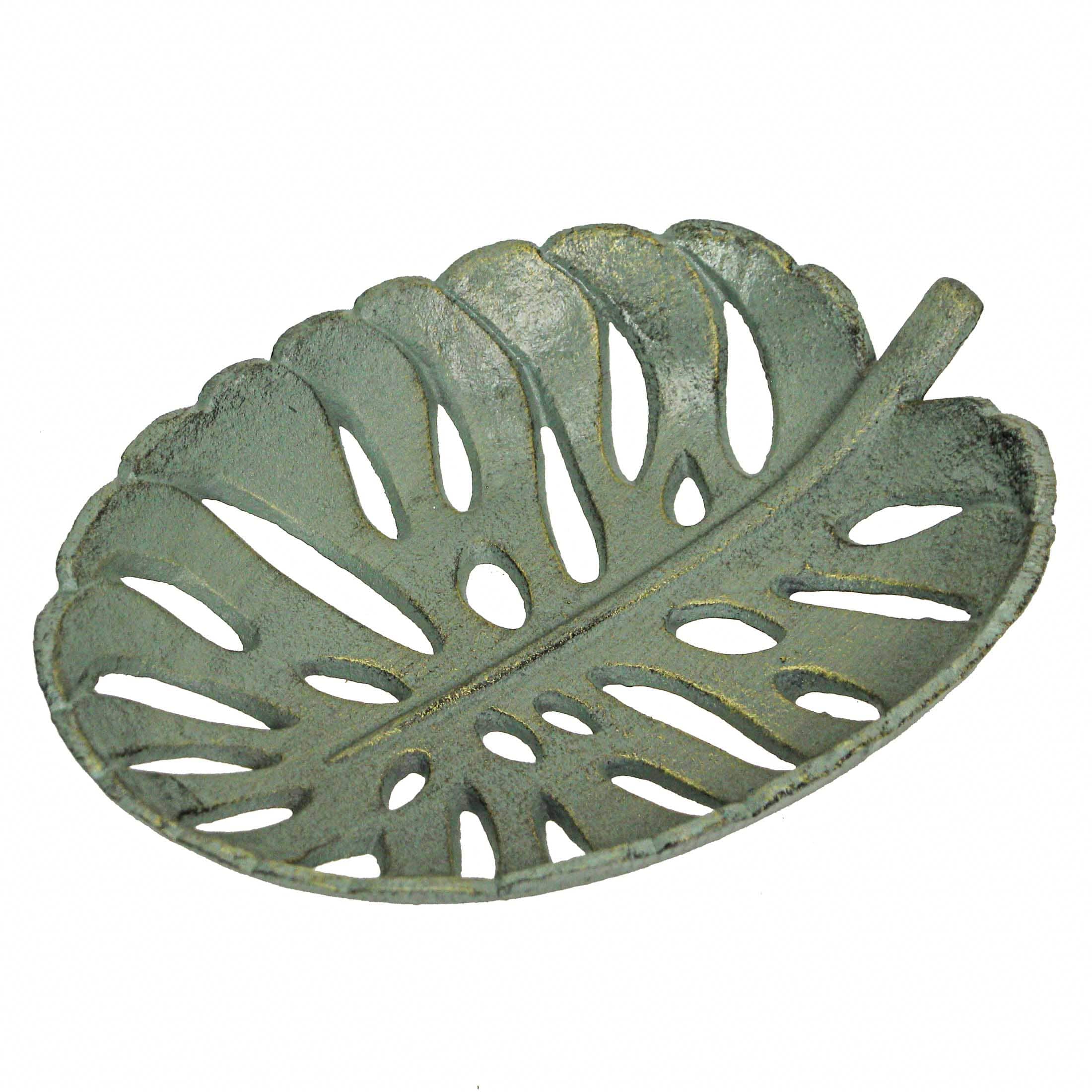 Chesapeake Bay - 12 Inch Cast Iron Verdigris Tropical Leaf Decorative Bowl Serving Tray Kitchen Fruit Organizer - Green