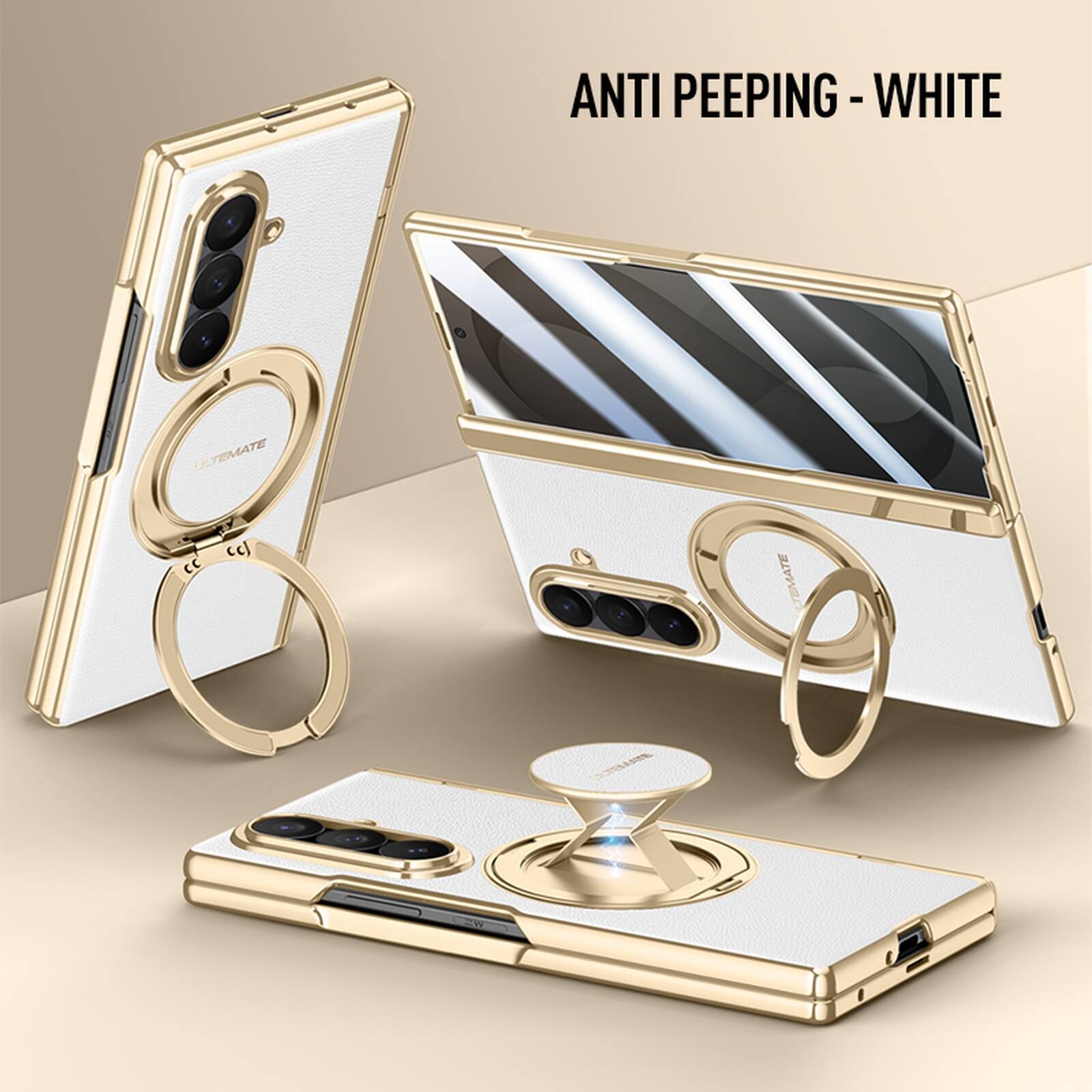 Dteck - Shockproof Case for Samsung Galaxy Z Fold8 Ultra with 2-in-1 Stand, Hard PC Magnetic Cover Built-in Privacy Screen Film - White