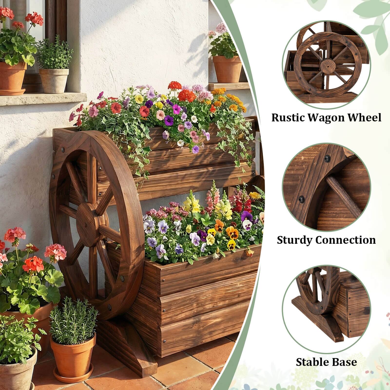 Rustic Wagon Wheel  
Sturdy Connection  
Stable Base