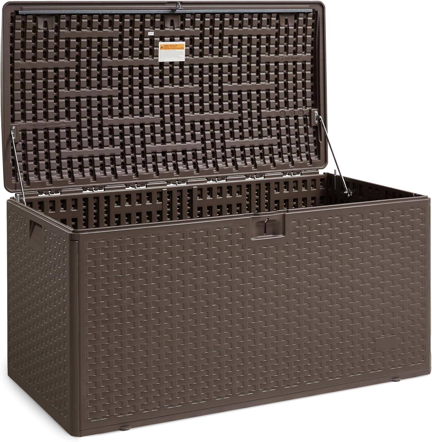 Front. Yardgrace - 99-Gallon Lockable Outdoor Storage Box,  Chest for Patio Cushions, Garden Tools and Pool Accessories - Brown.
