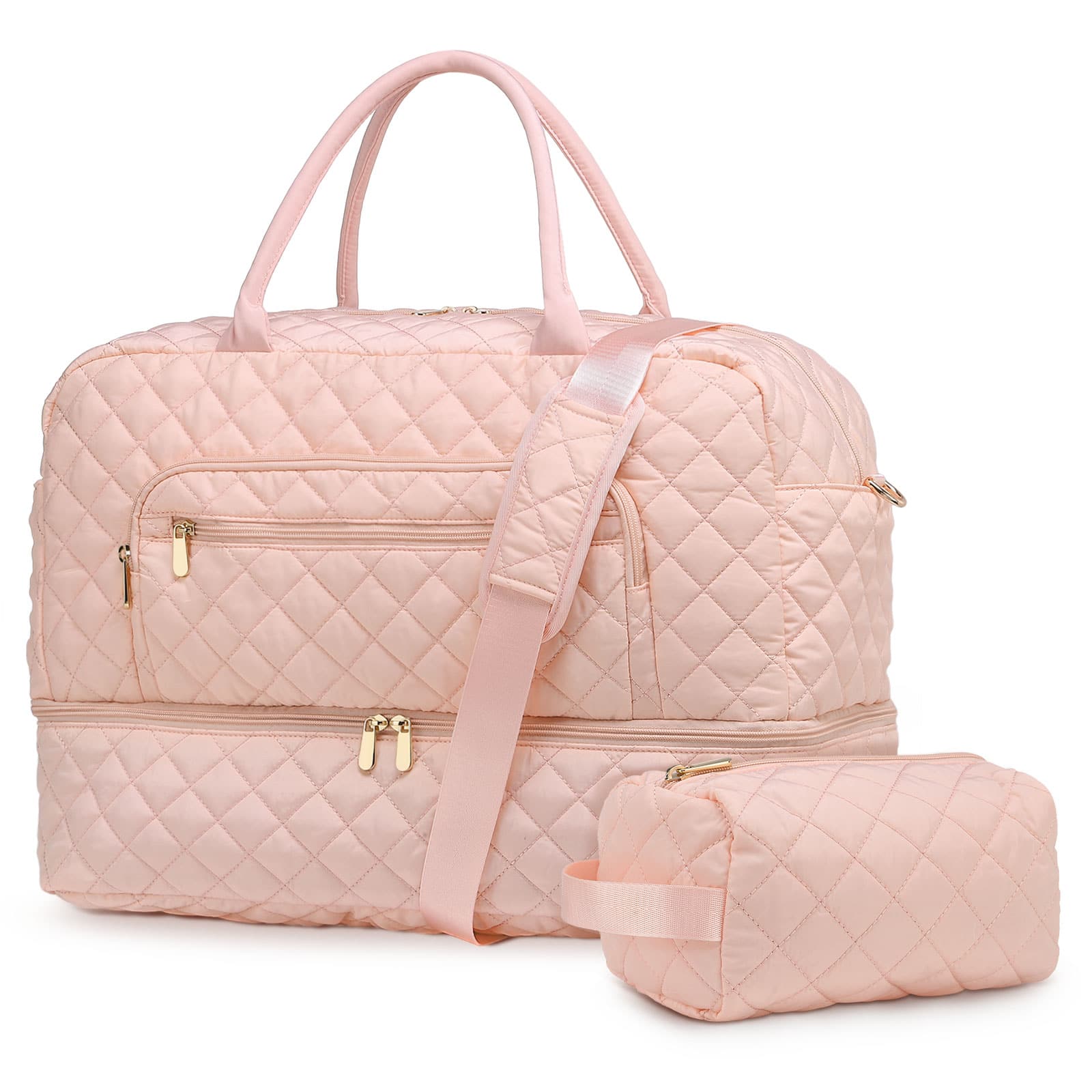 Unique Bargains - 50L Large Travel Duffle Bag for Women Weekender Overnight Bag W/Shoe Compartment+Wet Pocket+Toiletry Bag TSA Approved - Pink